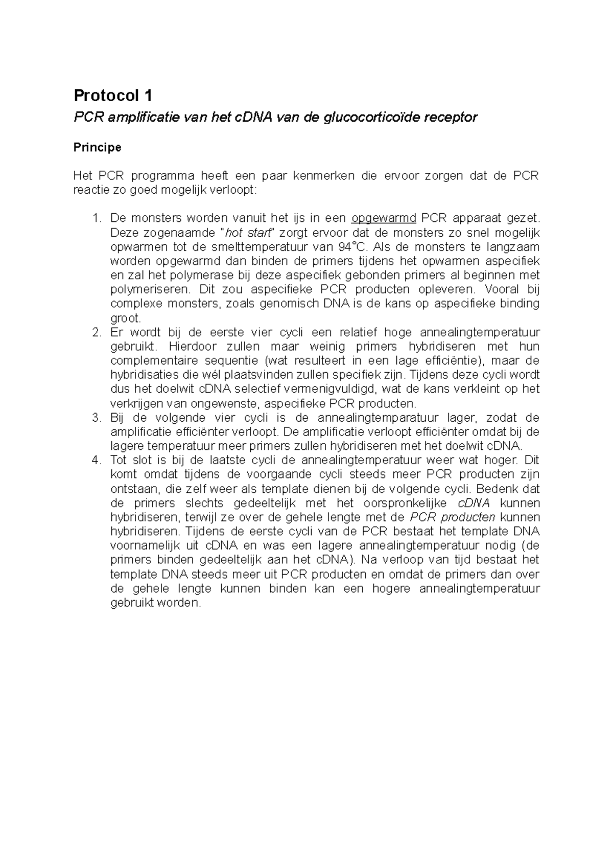 PCR Protocol 1 - Amplification of cDNA for Glucocorticoid Receptor ...