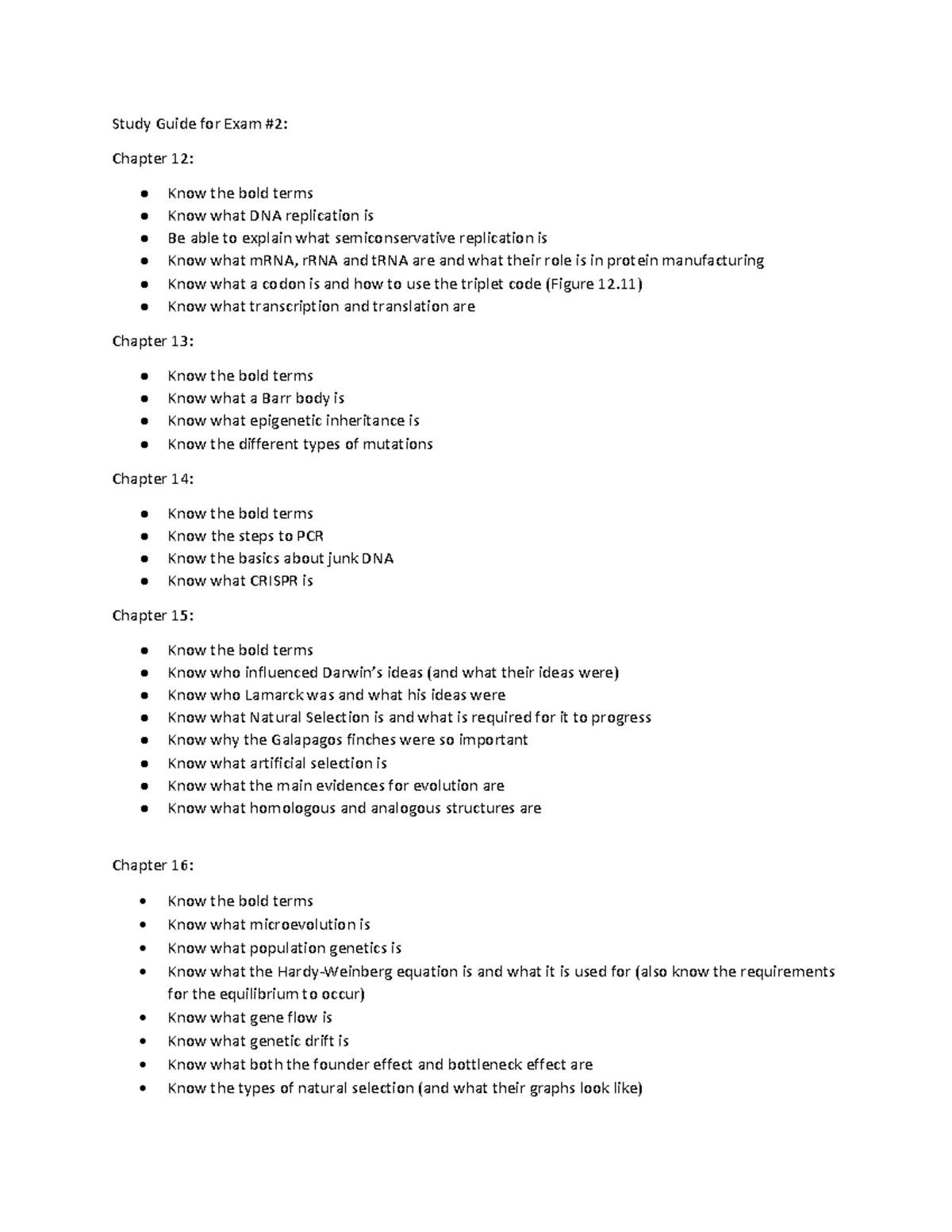 Study Guide for Exam #2: Biology Concepts and Terms - Studocu