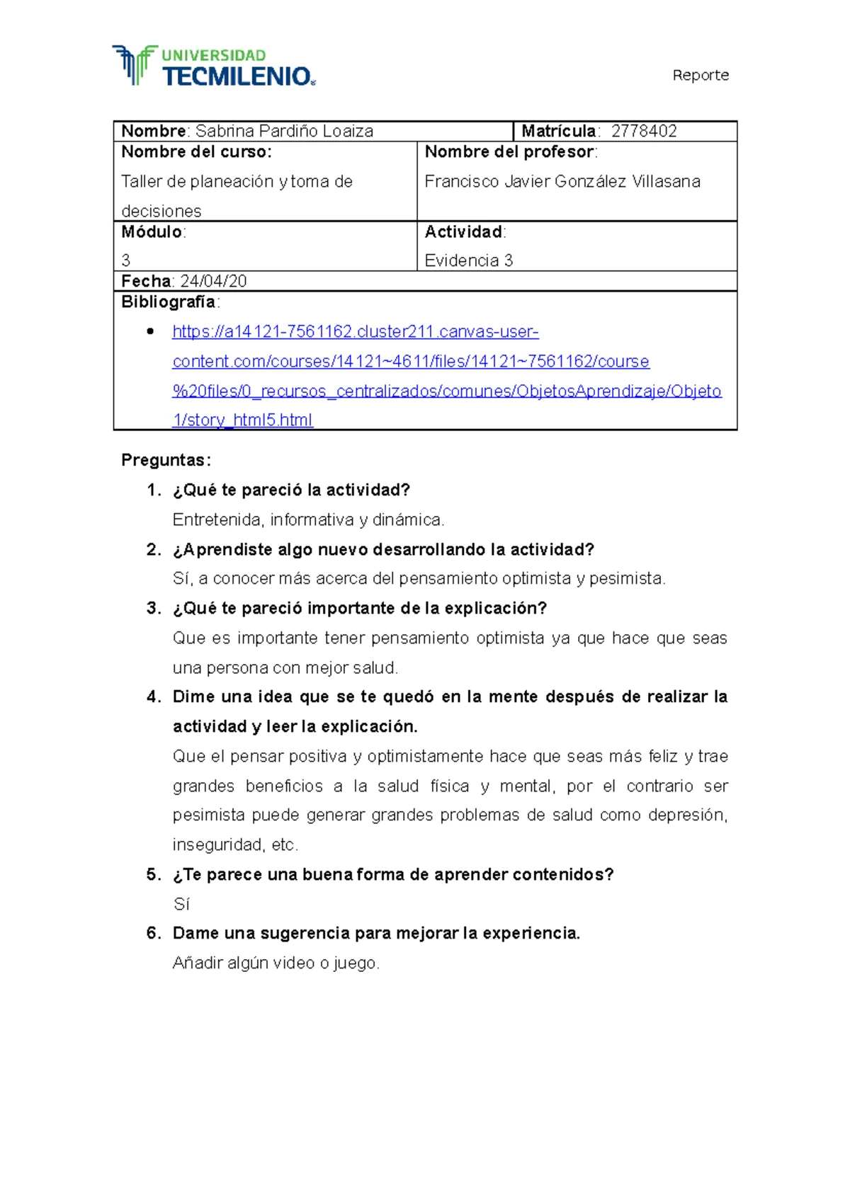 Taller de Planeación y Toma de Decisiones - Evidencia 3 Análisis ...