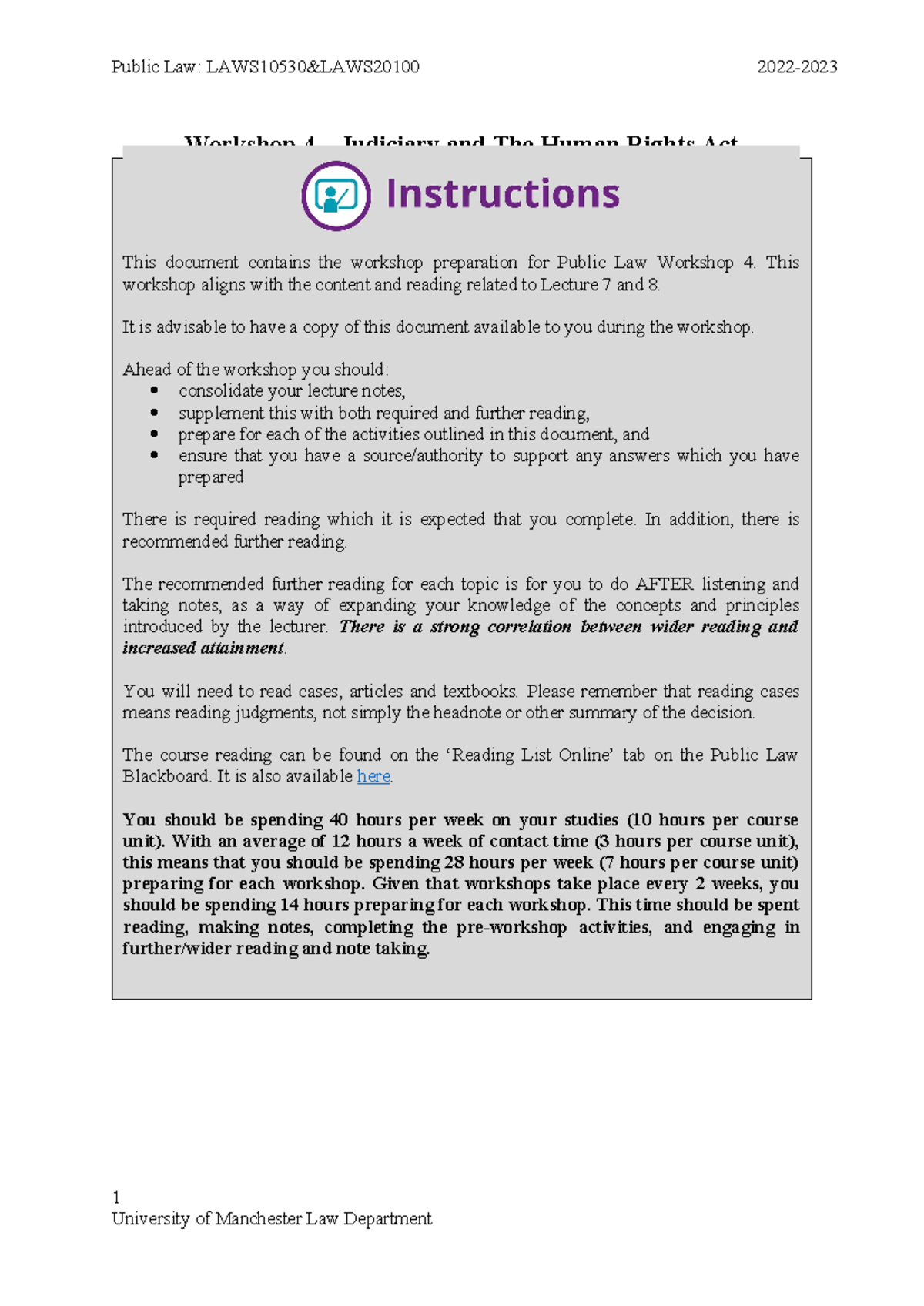Public Law Workshop 4: The Judiciary & Human Rights Act Preparation ...