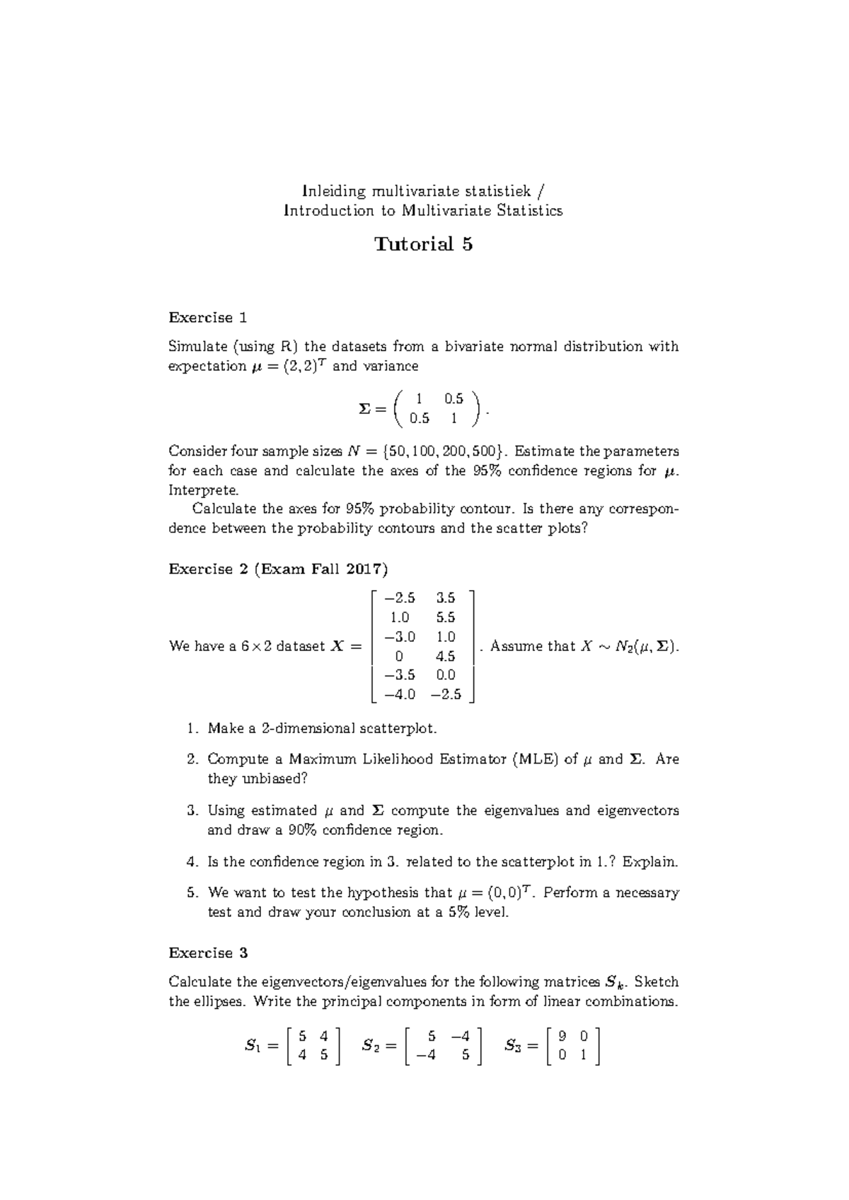 Multivariate Statistics Tutorial 5 – Exercises and Solutions - Studeersnel