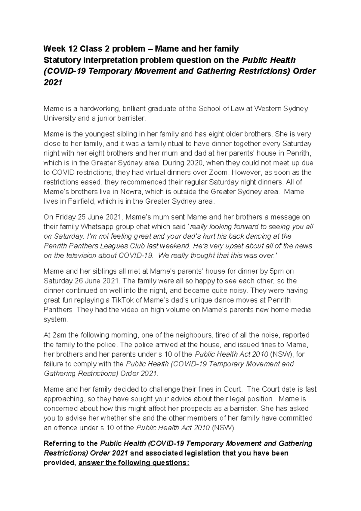 Week 12.2 in-class problem question Mame and her family - Week 12 Class ...