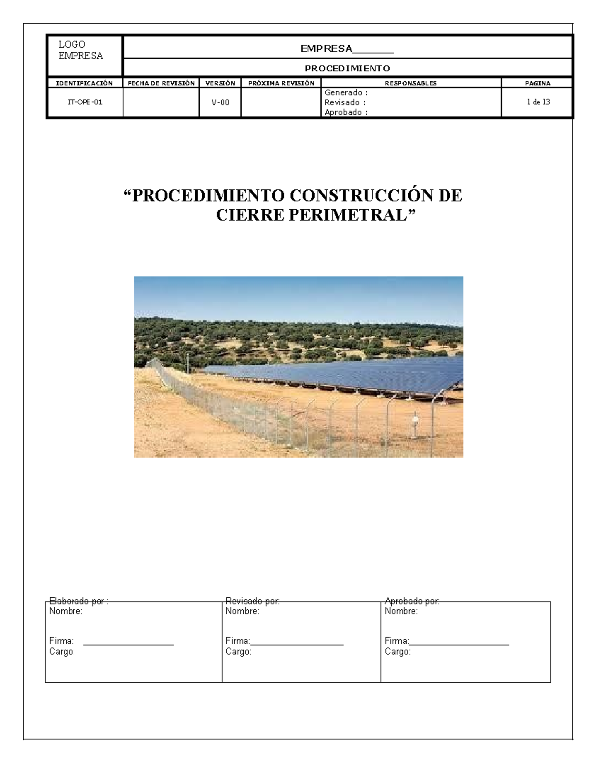Procedimiento de Instalación de Cierre Perimetral - IT-OPE-01 V2 - Studocu