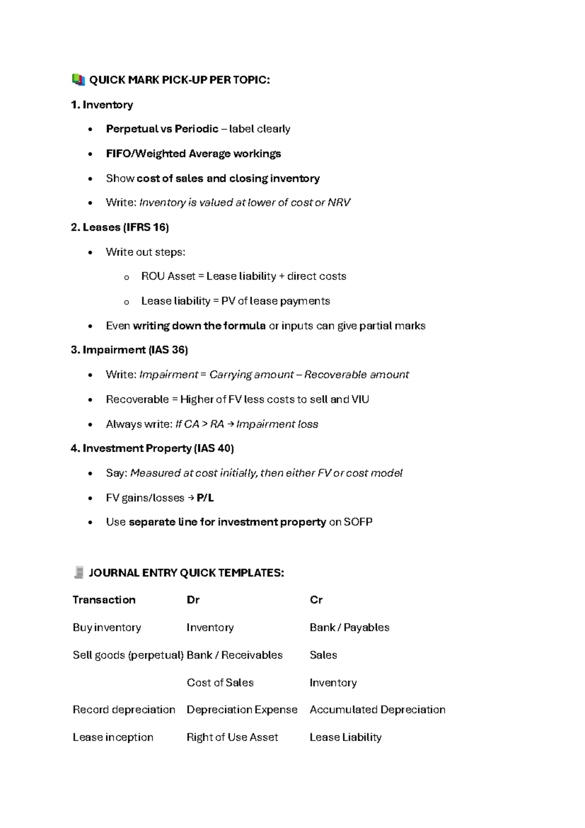 ACCT211 Quick Reference: Inventory, Leases, Impairment & Investment ...
