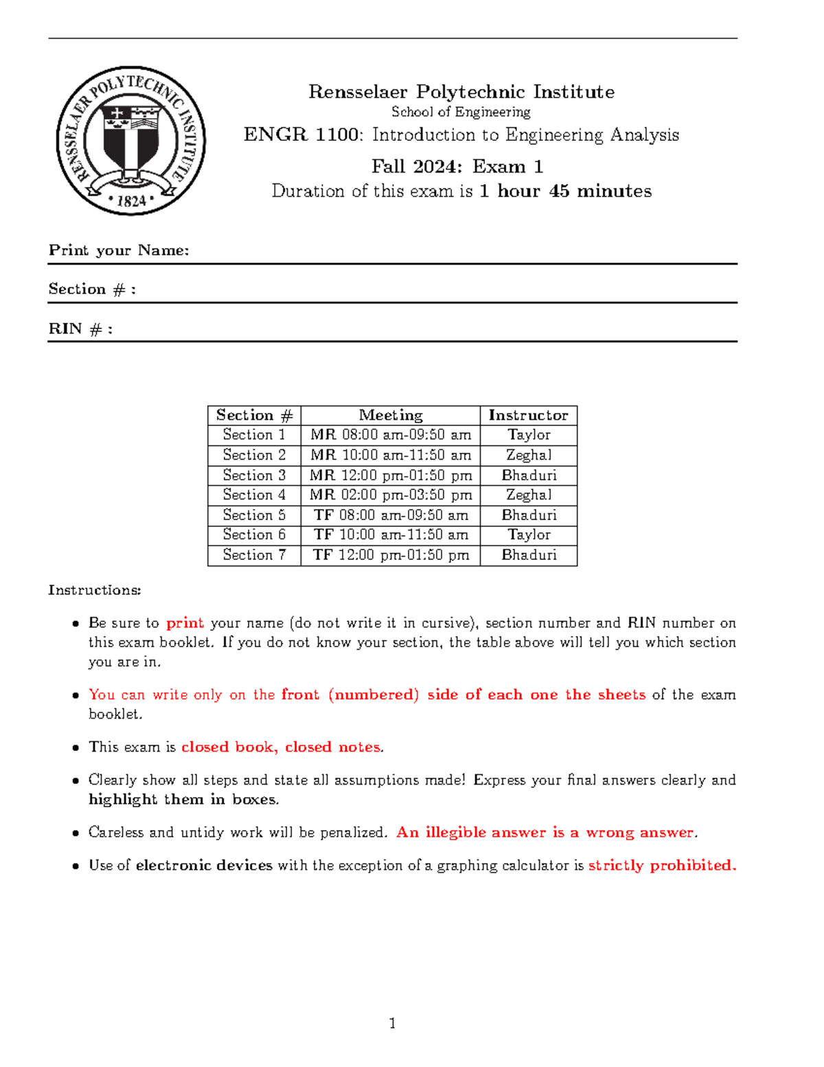 IEA Fall 2024 Exam 1 Handout - Rensselaer Polytechnic Institute School ...
