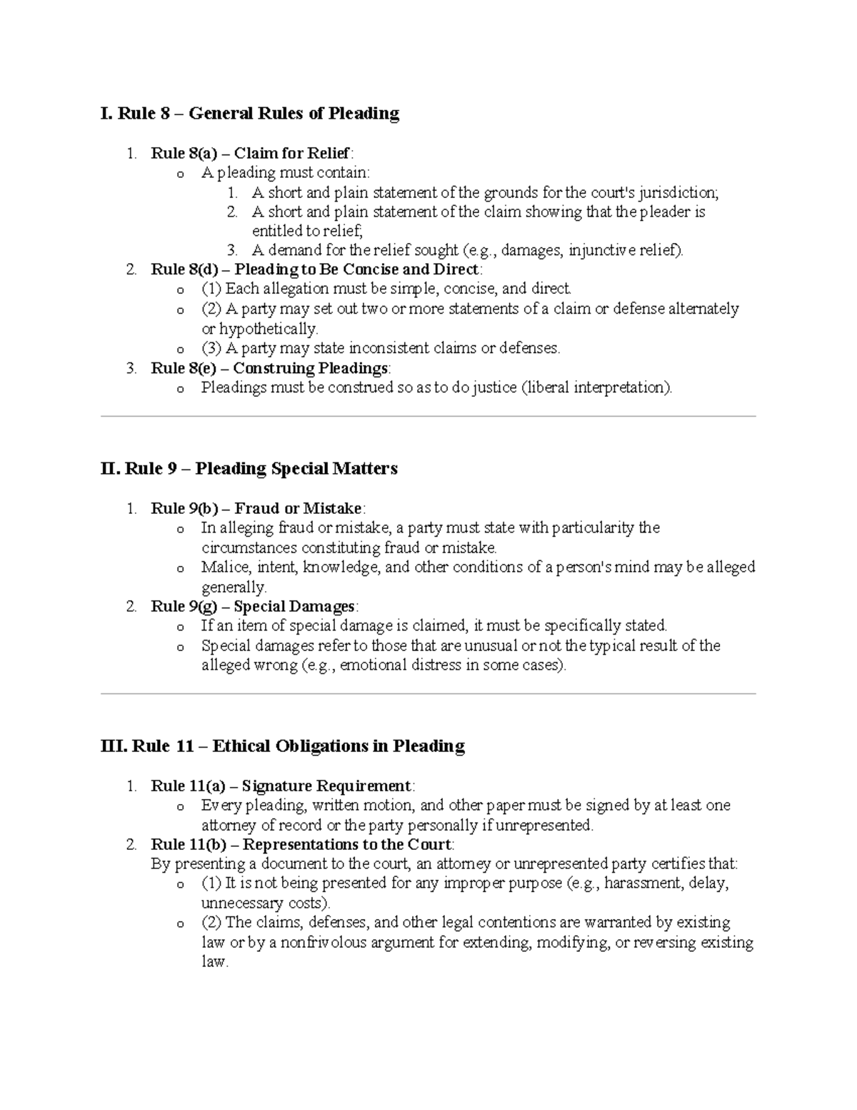 Civ Pro Rules Outline: General Pleading Rules & Amendments - Studocu