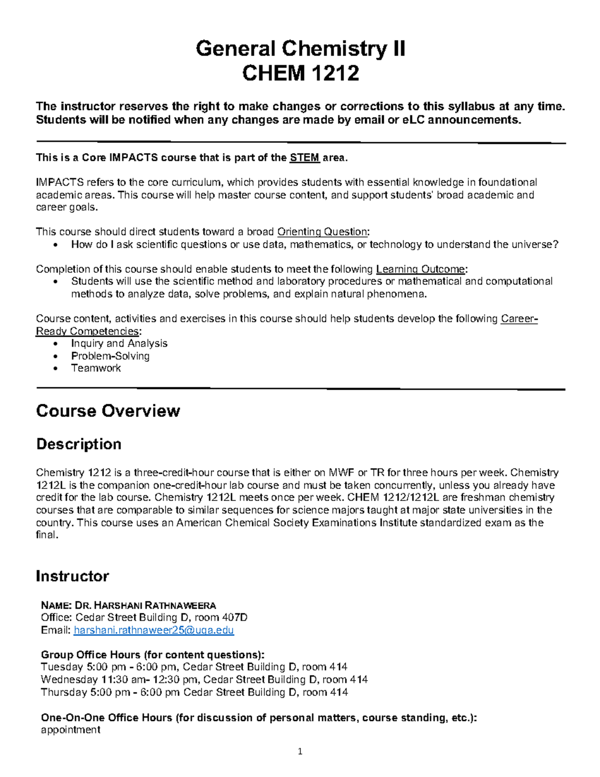 CHEM 1212 Syllabus: General Chemistry II Spring 2025 - Studocu