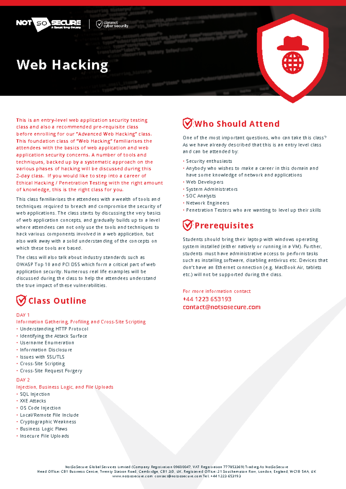 Claranet cybersecurity training web hacking - NotSoSecure Global ...