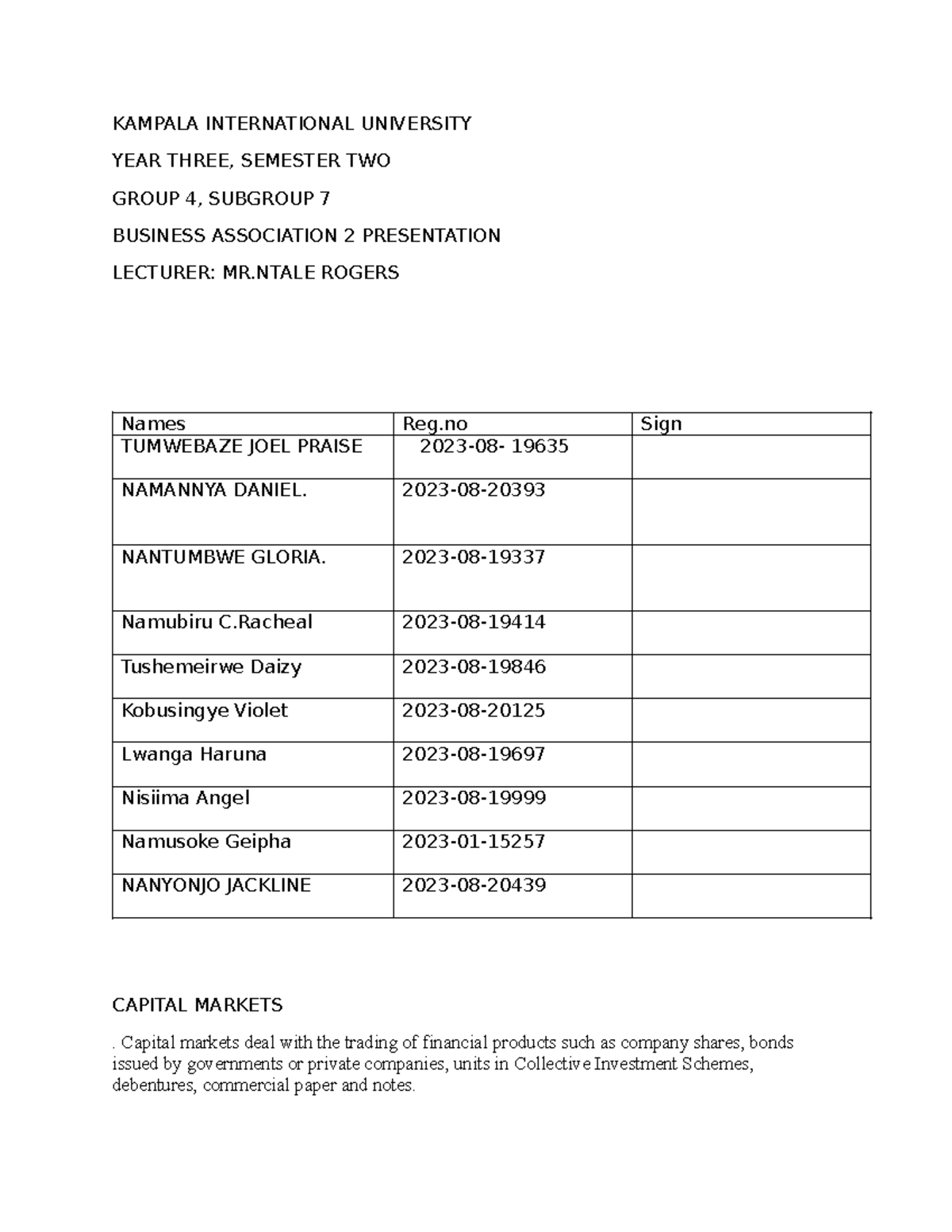 Capital Markets Overview: Group 4 Presentation - BUS 302 - Studocu