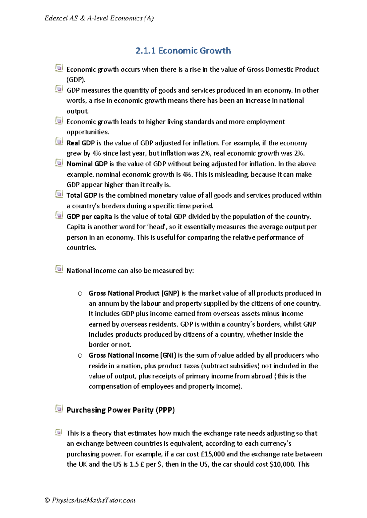 Edexcel AS Economics (A) 2.1.1 Economic Growth Notes - Studocu