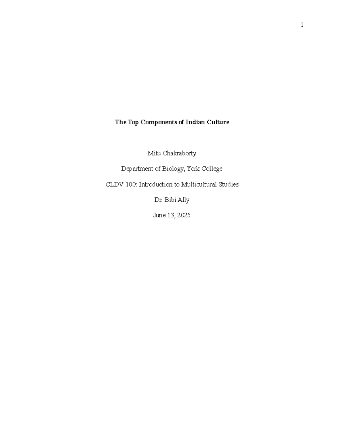 CLDV 100: Essay on Key Elements of Indian Culture - Studocu