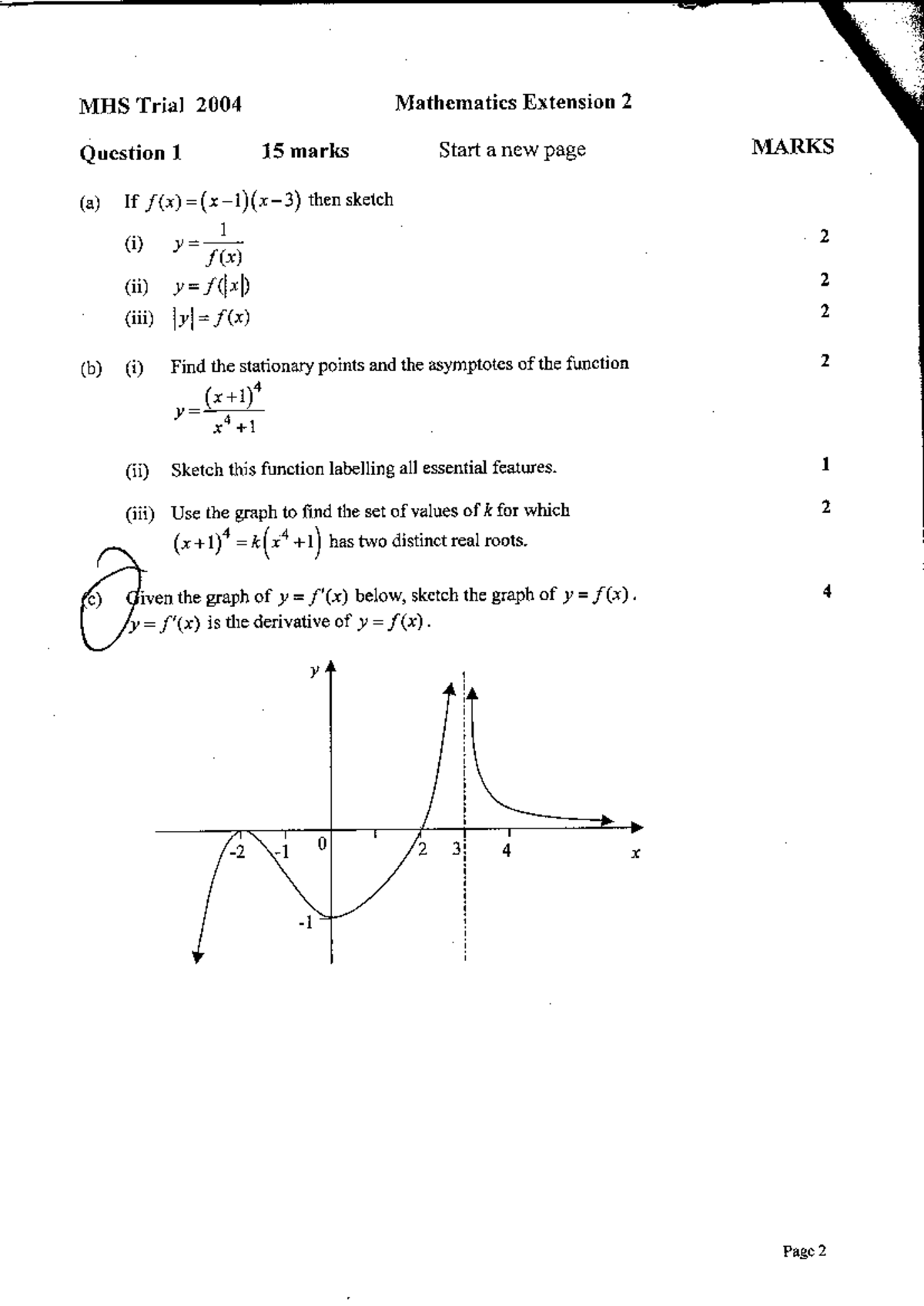 Mathematics Extension 2 - MHS Trial Exam 2004 - Studocu