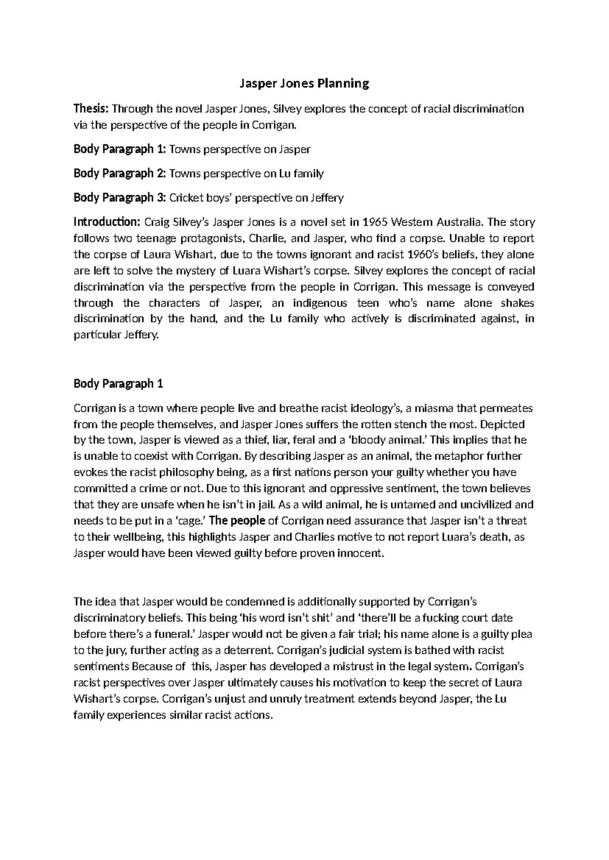 Jasper Jones (ENG101) Final Exam Planning and Analysis Notes - Studocu