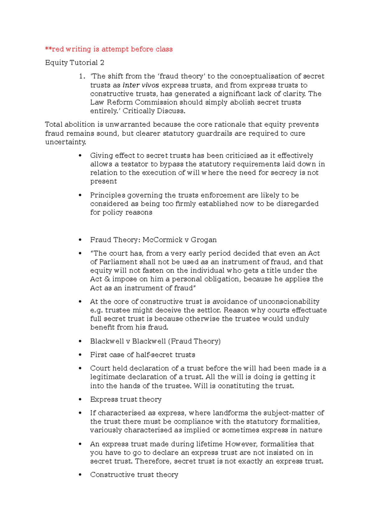 Equity Tutorial 2: Analyzing Secret Trusts and Their Legal Implications ...
