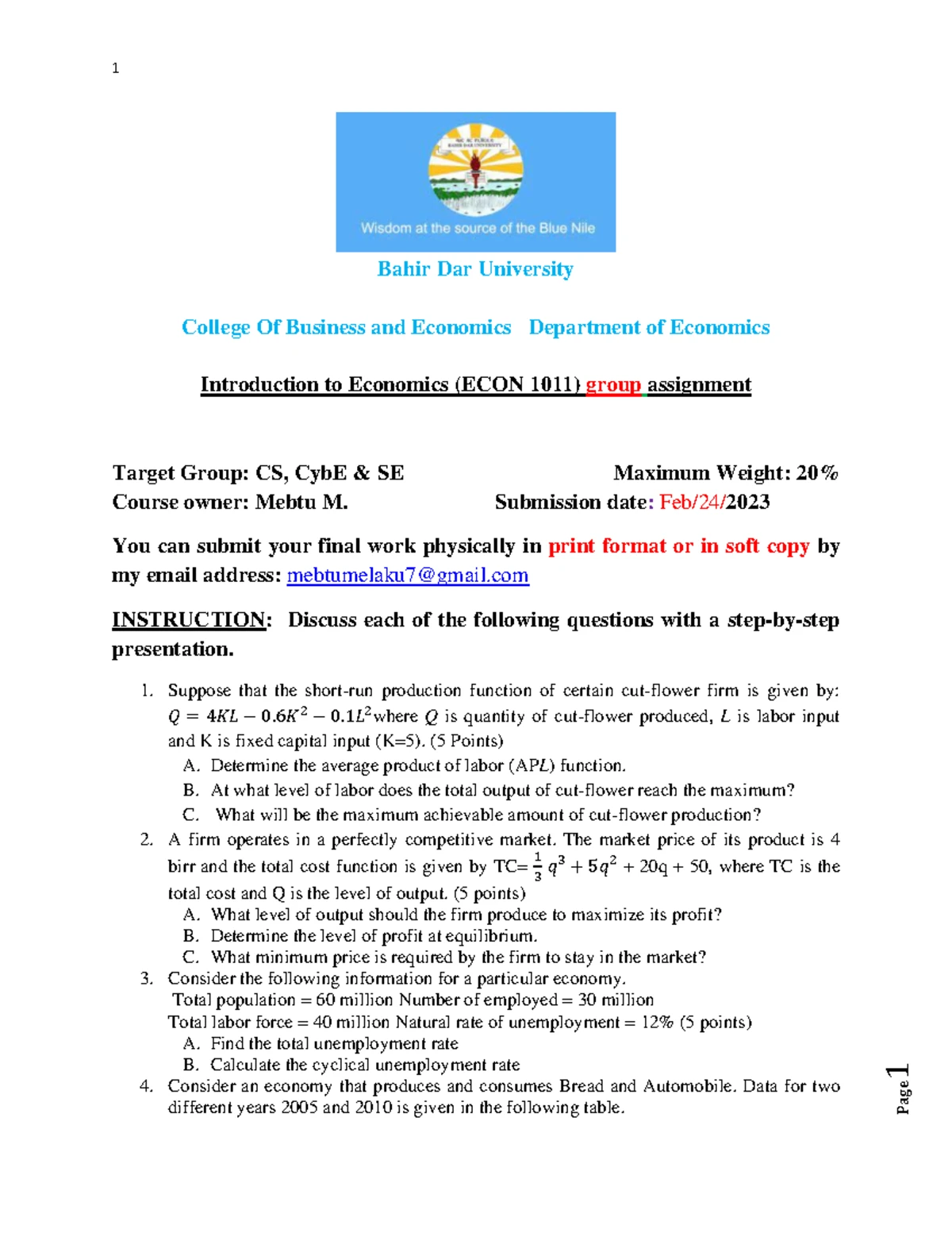Group Assignment: Intro to Economics for Software Eng. Students - Studocu