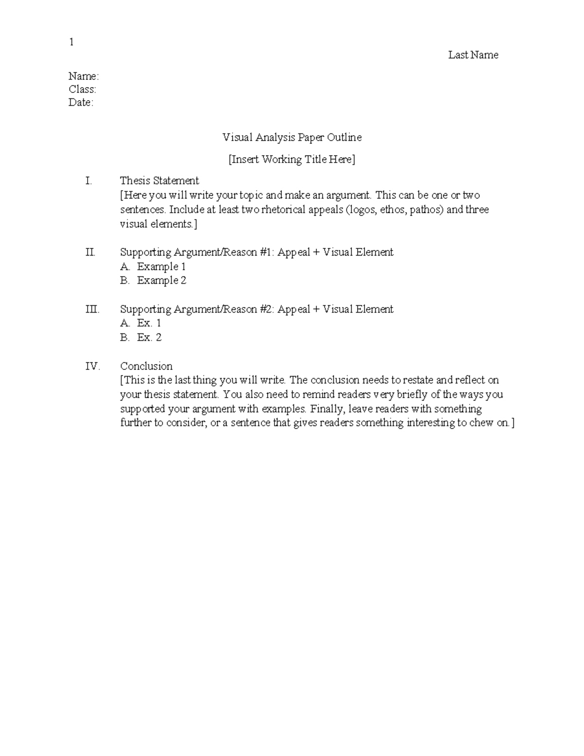 Visual Analysis Paper Outline Course Code 1 Studocu