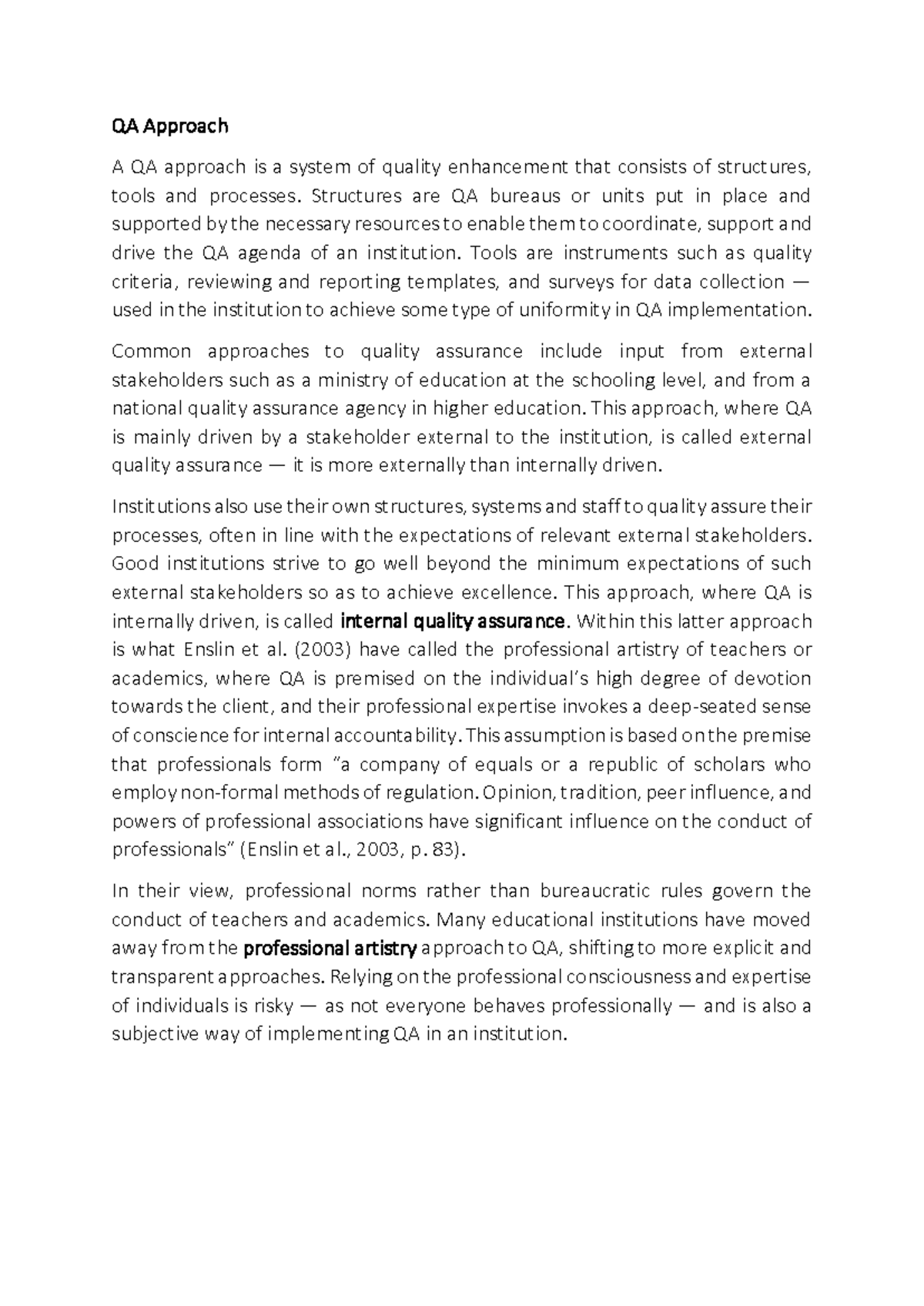QA Approach - Summary Notes on Quality Assurance Systems - Studocu
