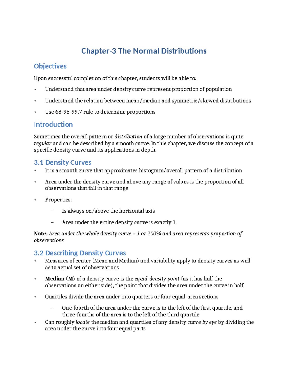 Normal Distributions & Density Curves: Key Concepts in Chapter 3 - Studocu