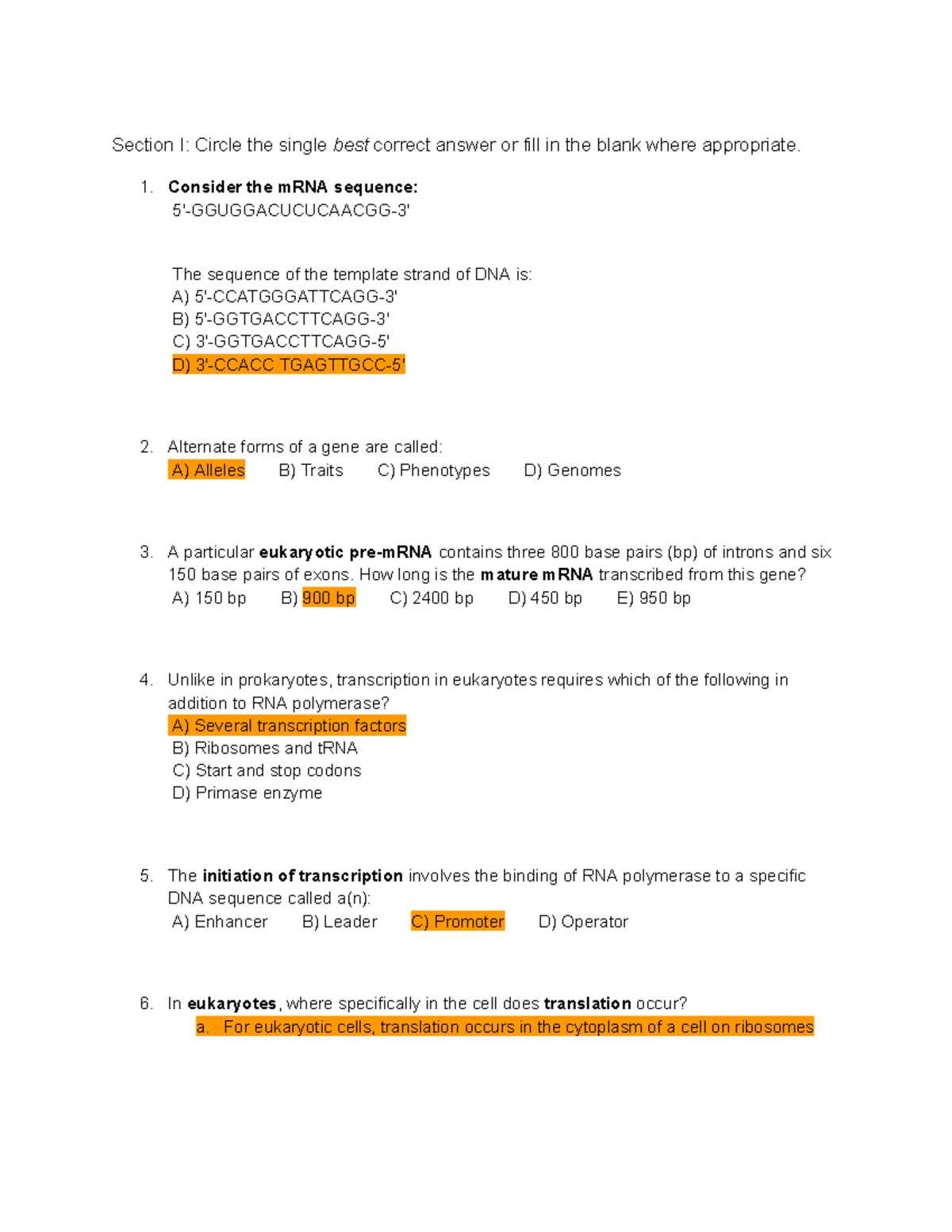 Biology 101 Midterm Exam Review Questions - Studocu