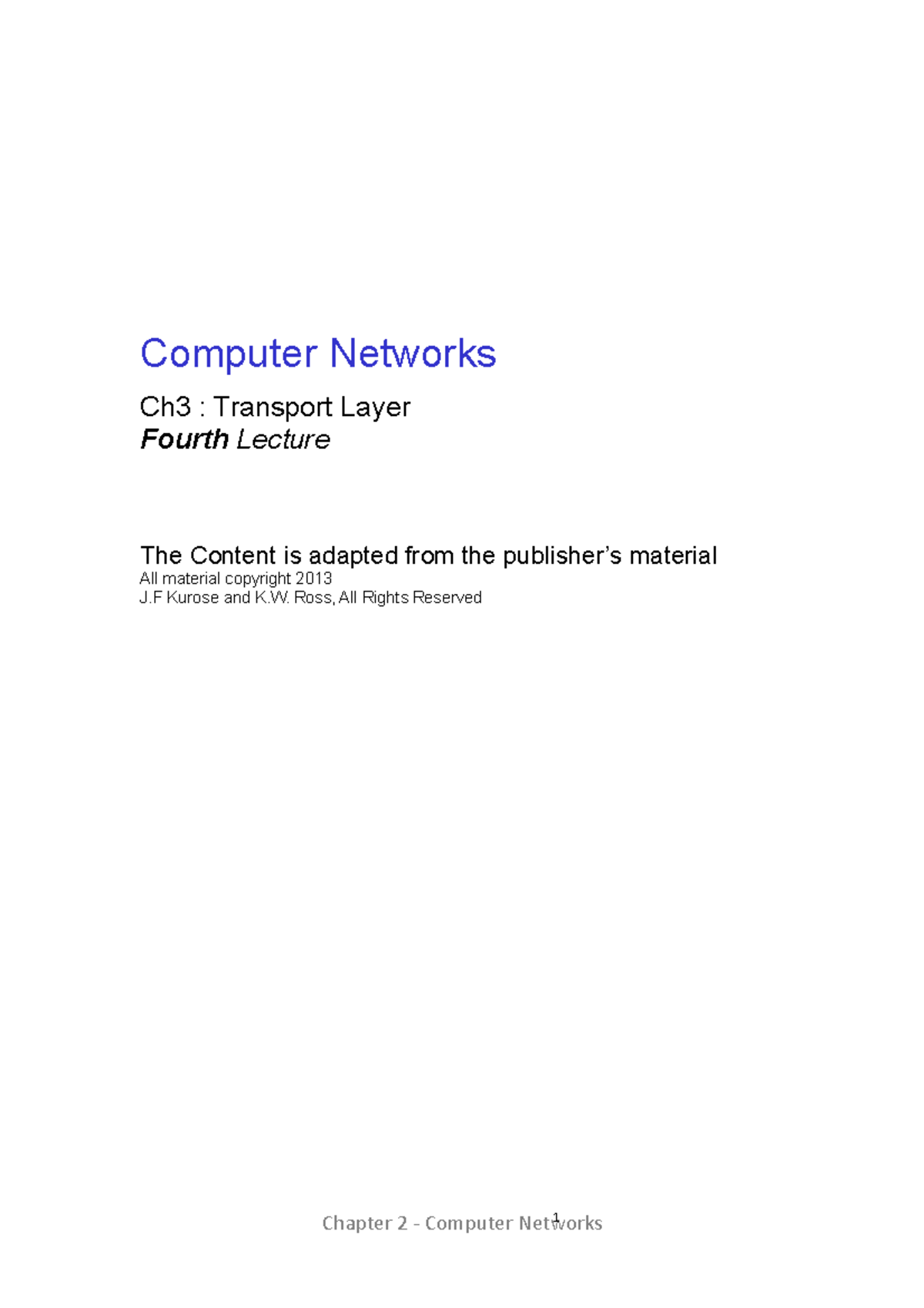 Computer Networks - Chapter 3: Transport Layer Overview - Studocu