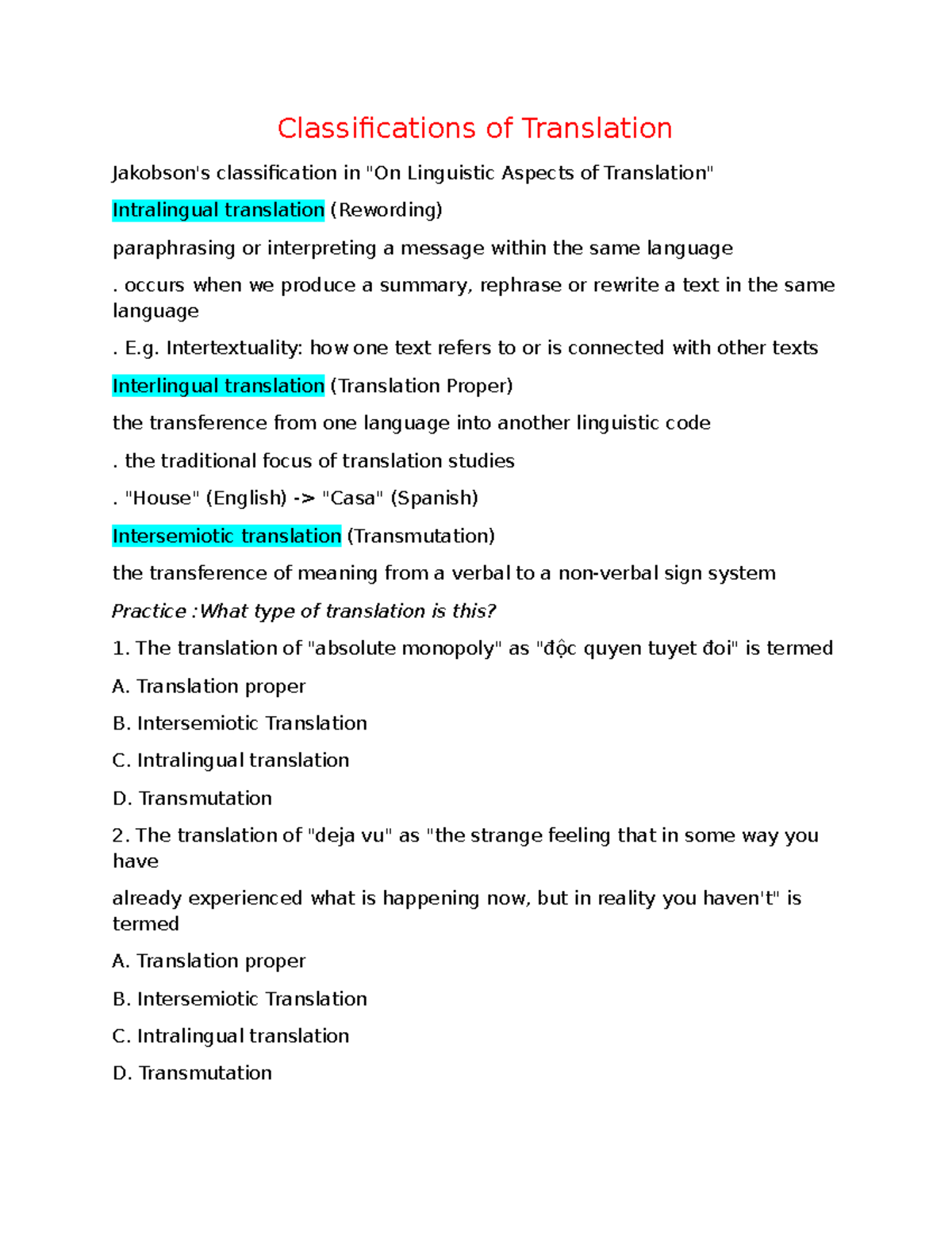 Translation Theory: Key Terms & Concepts for Unit 1 (Intro to Semantics ...