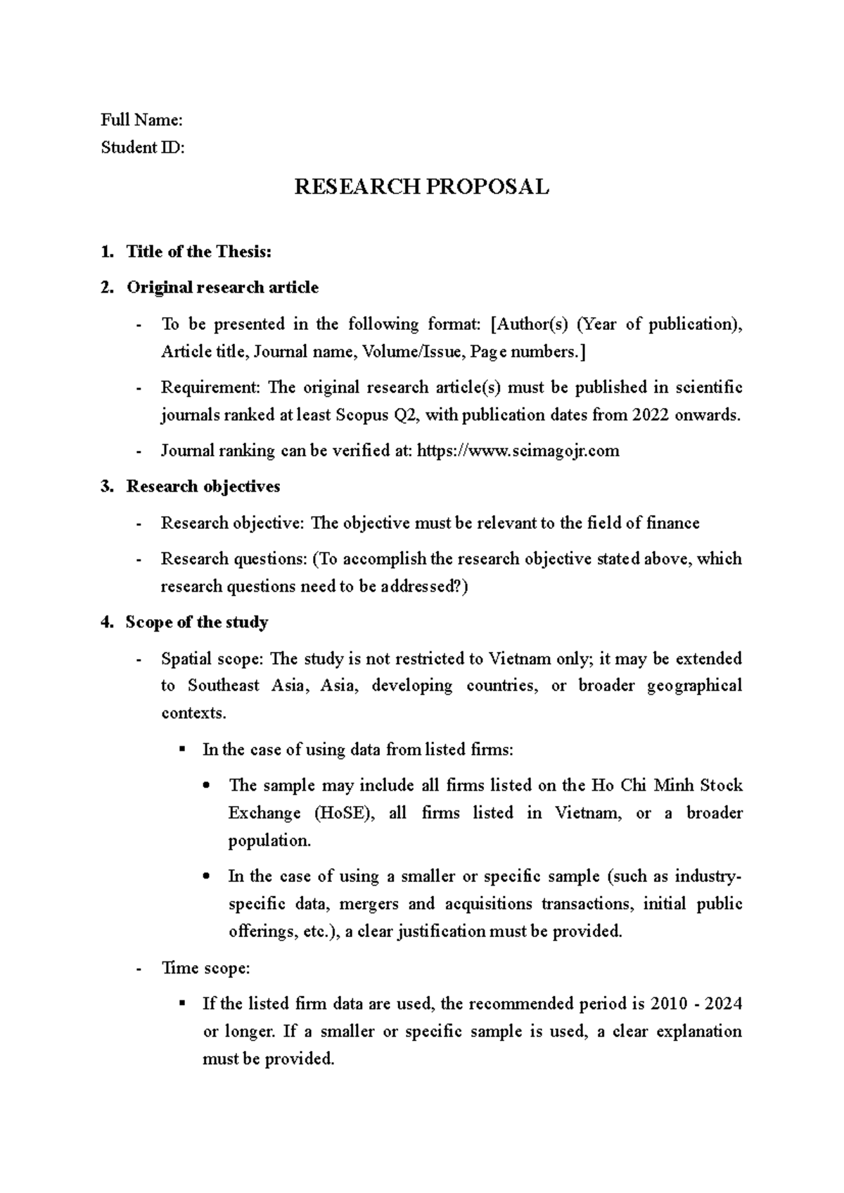 Research Proposal: Finance Study Scope & Methodology Guidelines - Studocu