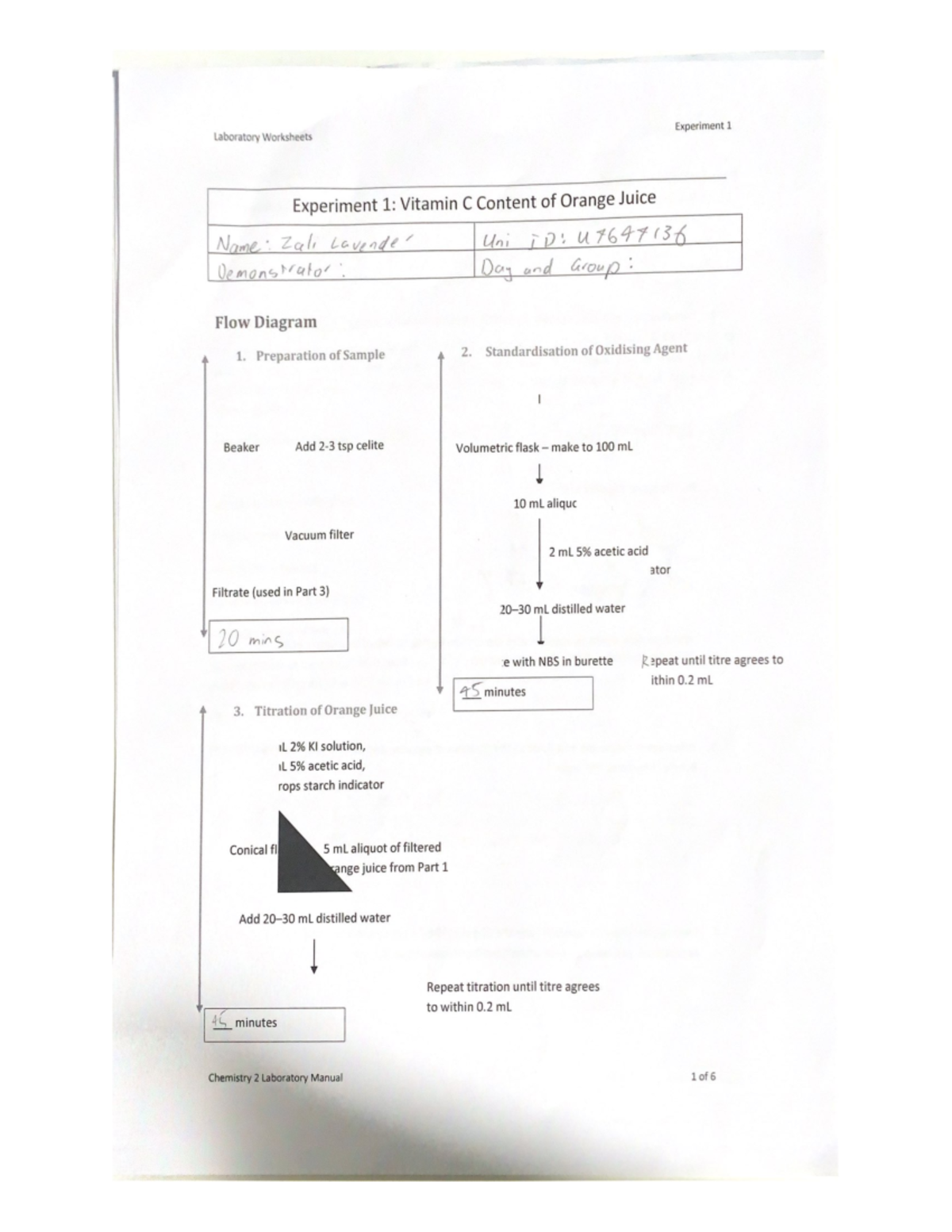 CHEM1201 Experiment 1 Lab report - CHEM1201 - Studocu