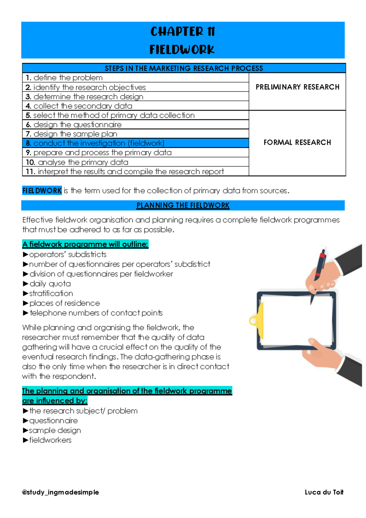 Chapter 11 Fieldwork - Marketing Research Process Notes - Studocu