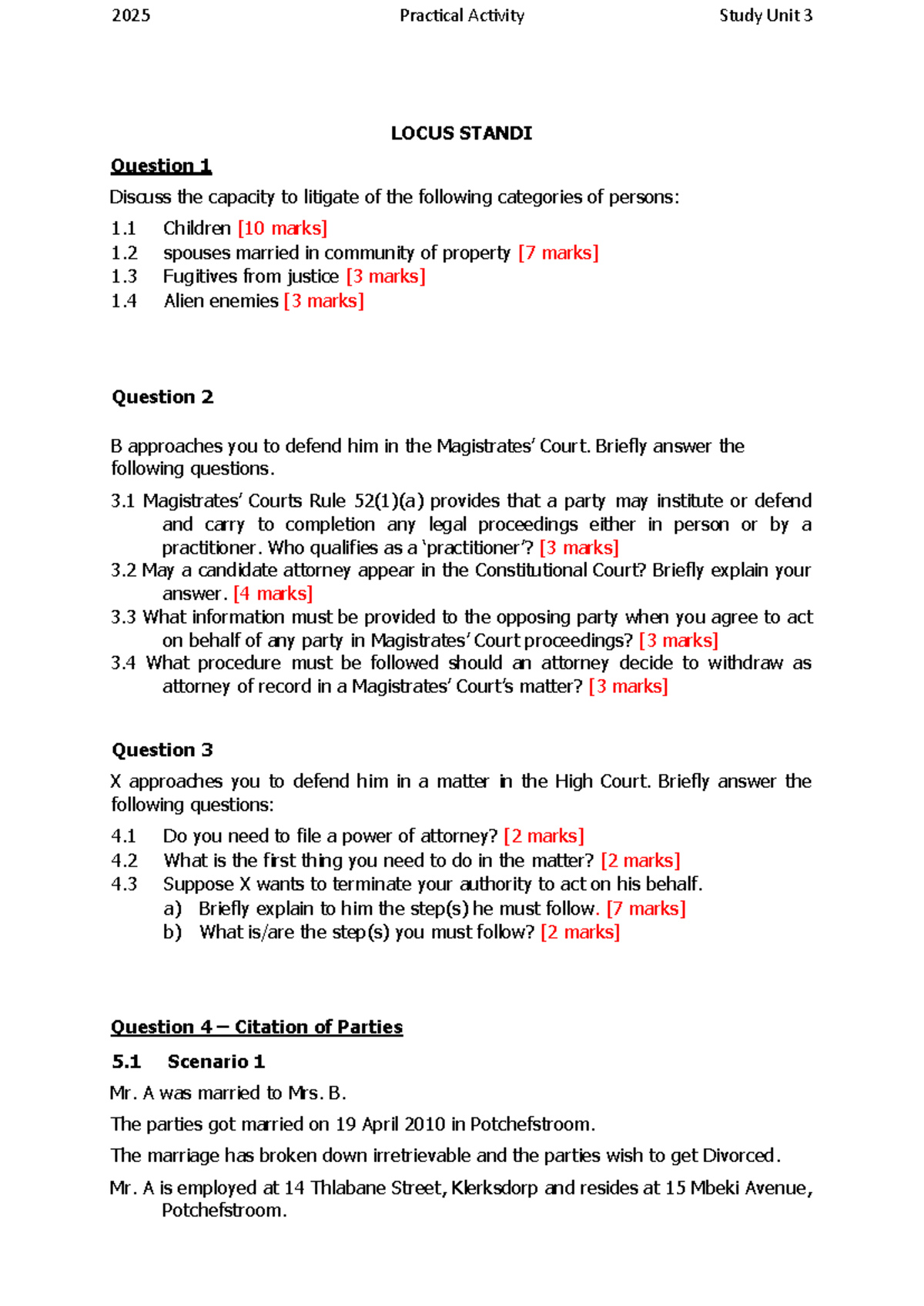 IURI 376 Civil Procedure - Practical Activity Study Unit 3 Guide - Studocu