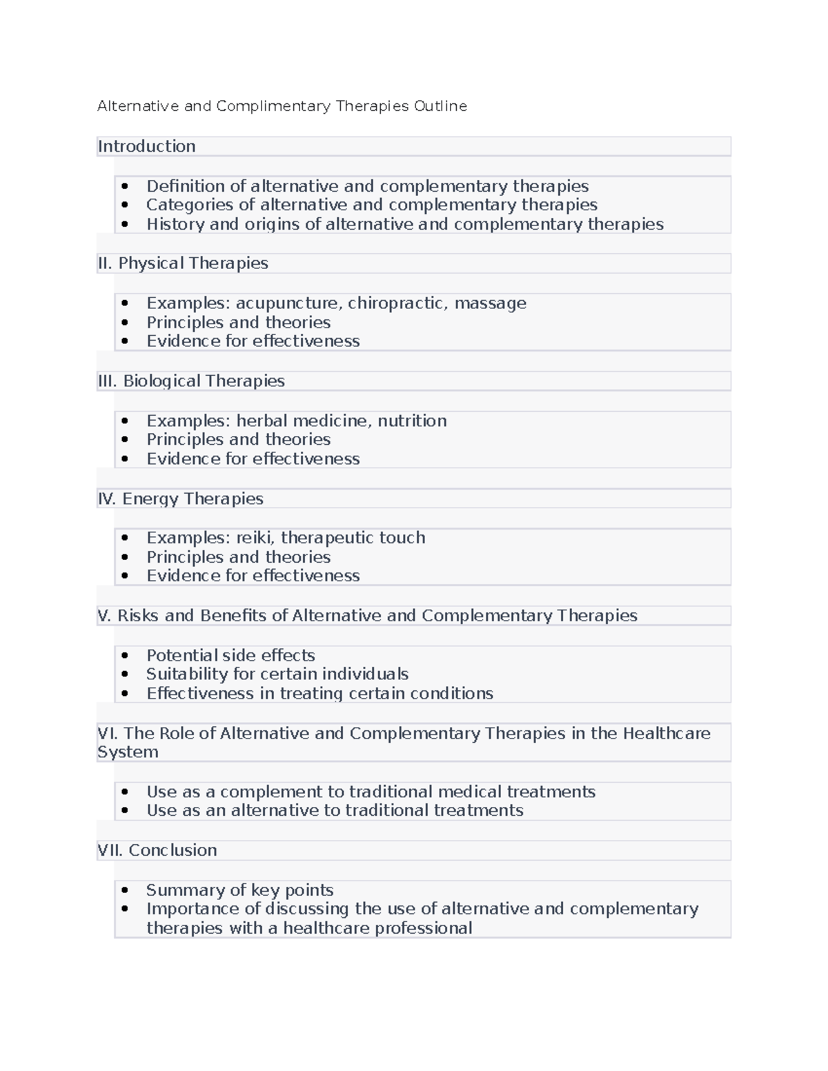 Anc2 - notes - Alternative and Complimentary Therapies Outline ...