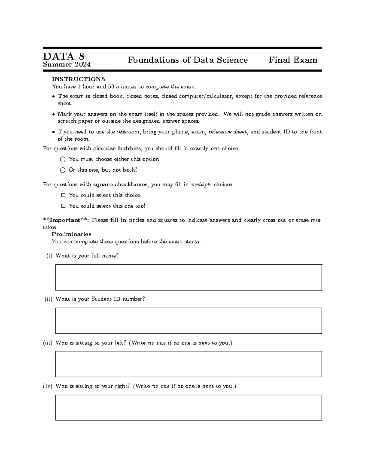DATA 8 Spring 2021 Final Exam Sample Questions and Instructions - Studocu