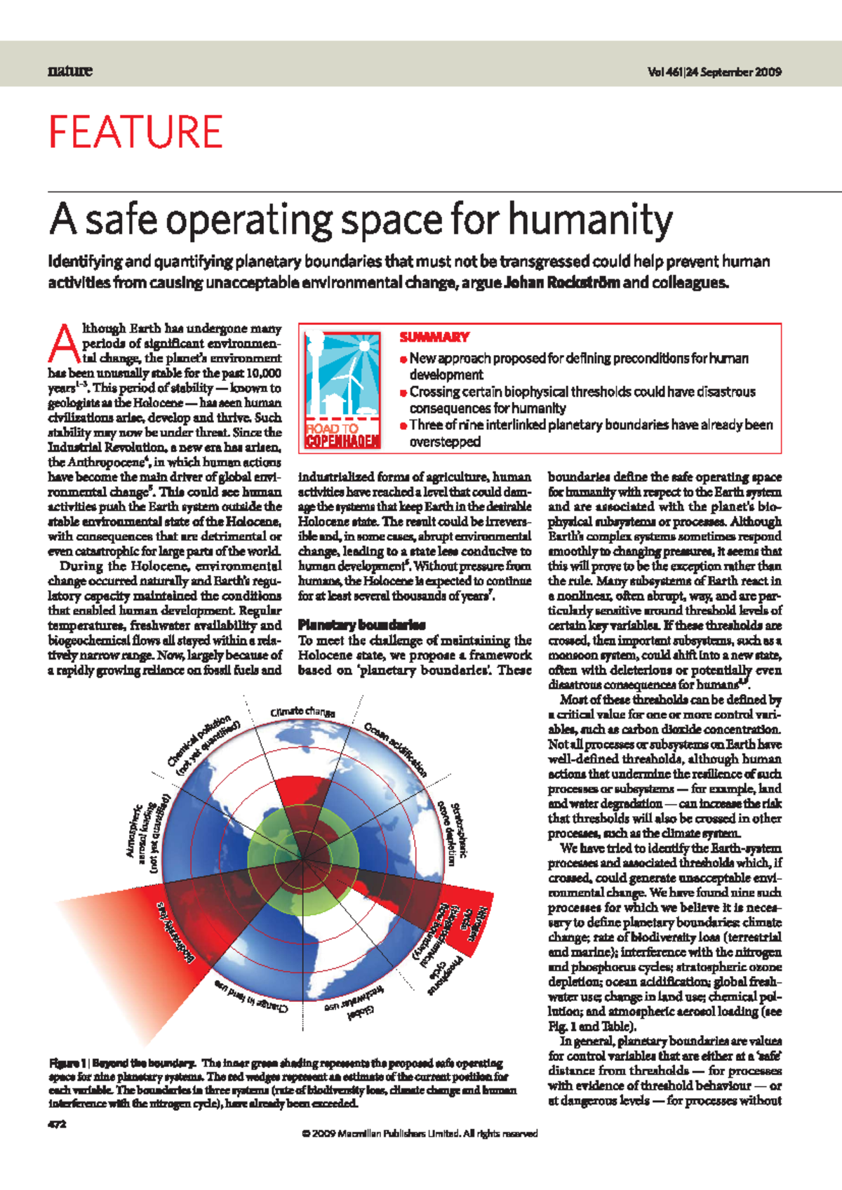 Nature Vol. 2009: A Safe Operating Space for Humanity and Planetary ...