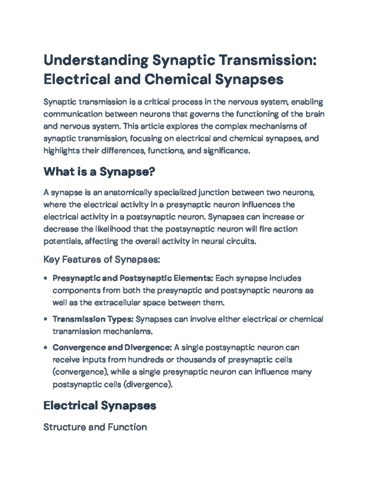 Understanding Synaptic Transmission: Electrical & Chemical Synapses ...