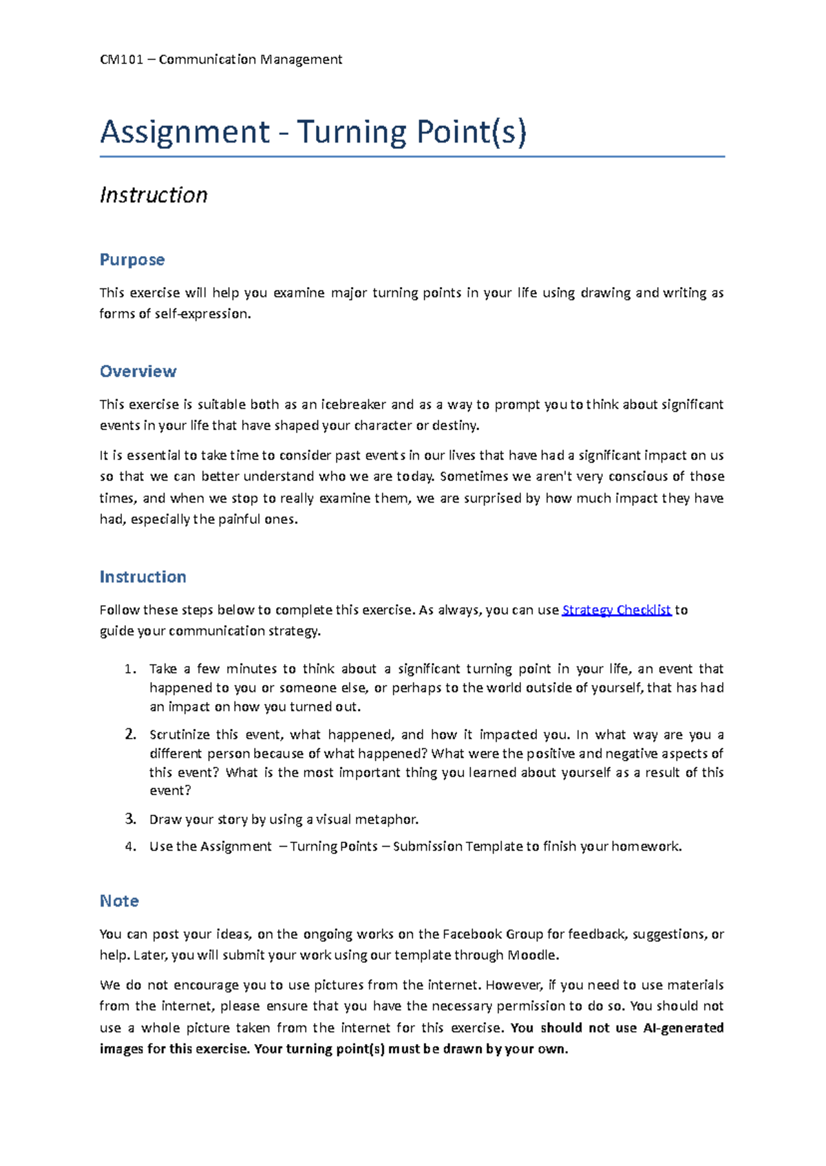CM101 Communication Management: Assignment on Life Turning Points - Studocu