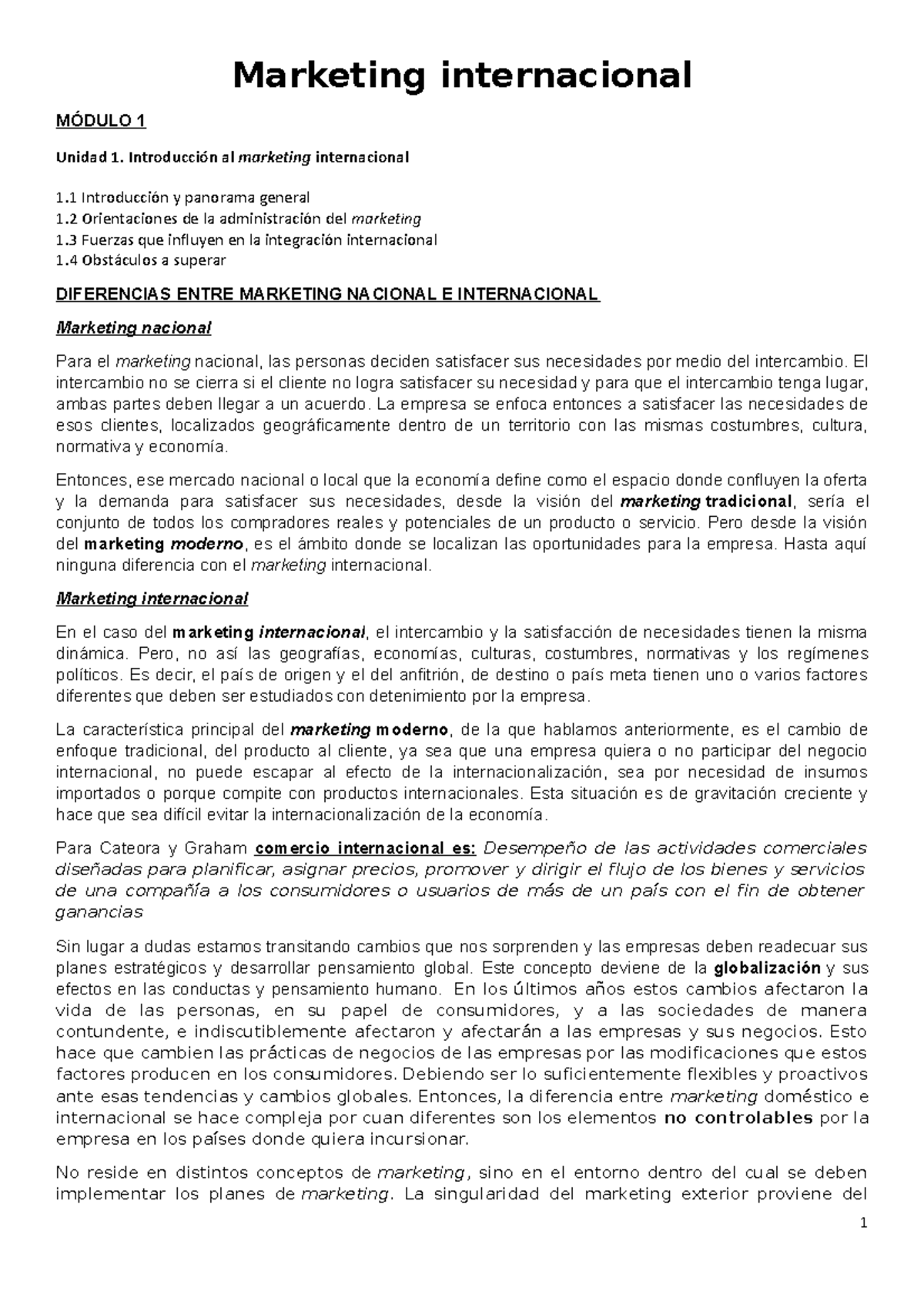 Resumen del Módulo 1 y 2 de Marketing Internacional - Códigos y ...