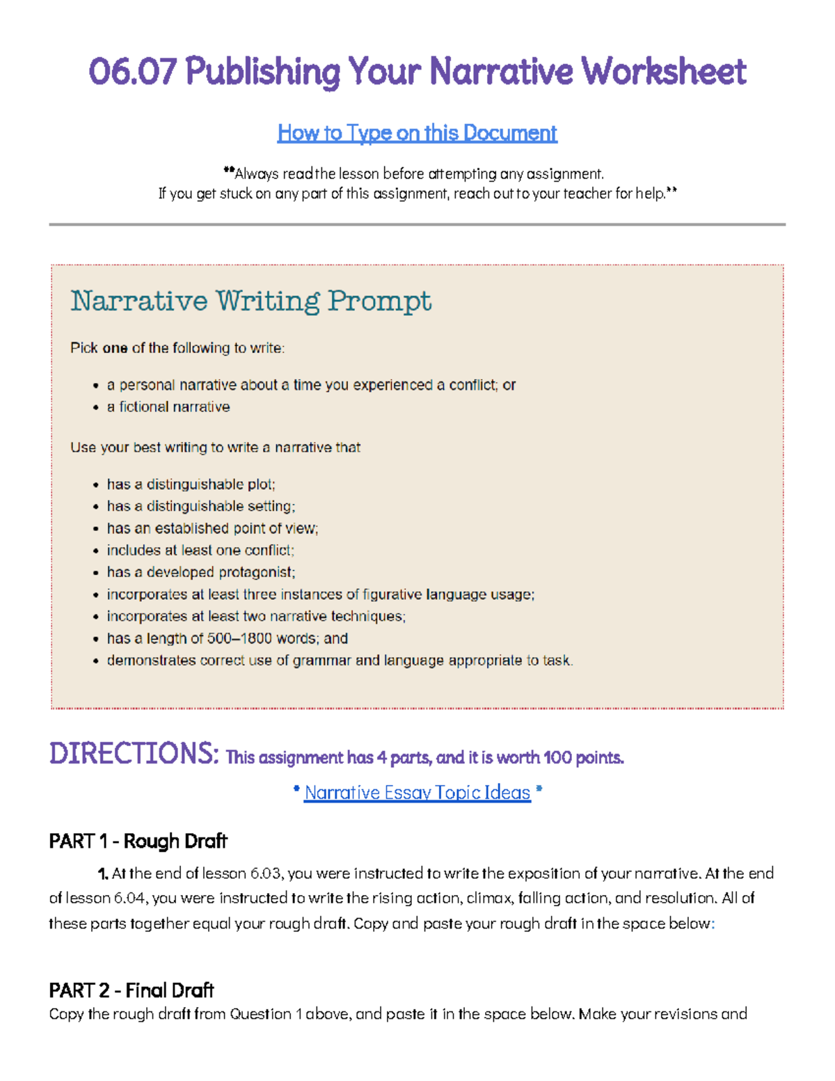 LA1 - 06.07 Narrative Publishing Worksheet: Drafts & Techniques - Studocu
