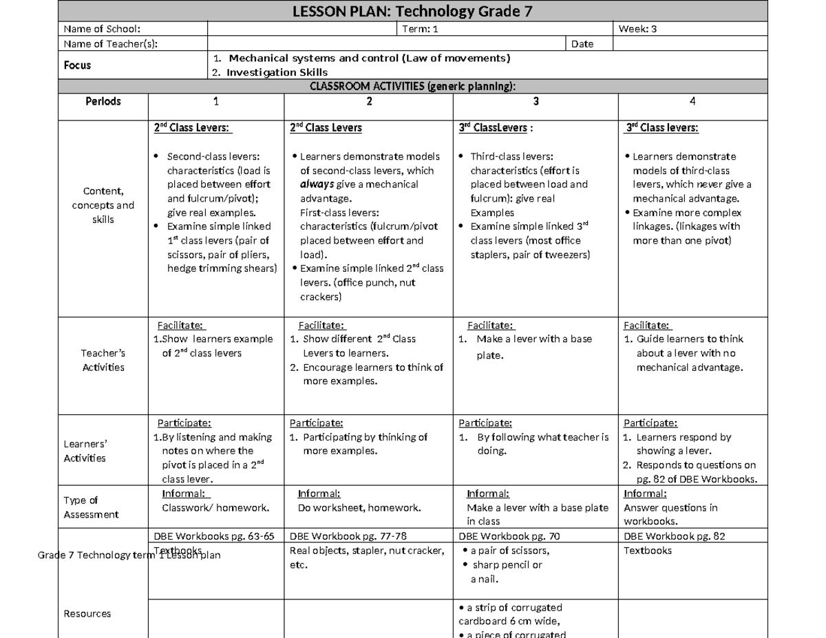 Grade 7 Technology Lesson Plan: Term 1 Week 3 (2024) - Studocu