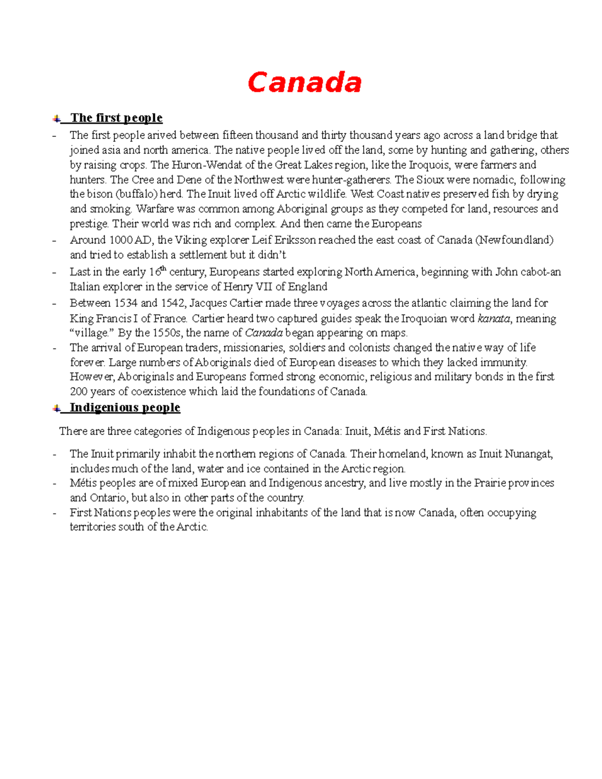 Canada - Indigenous Peoples and European Contact Overview - Studocu