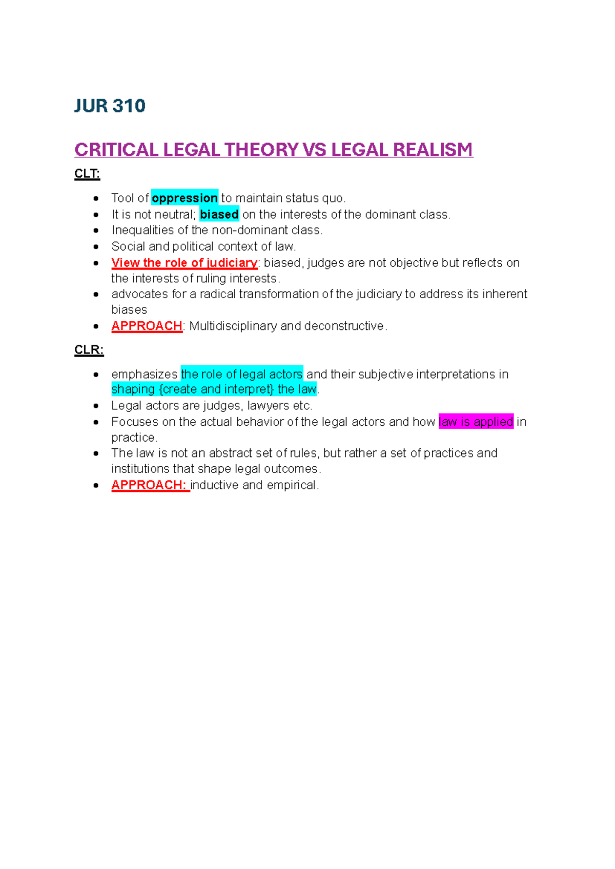 JUR 310 Legal Theory vs Legal Realism: A Critical Analysis of Bias ...