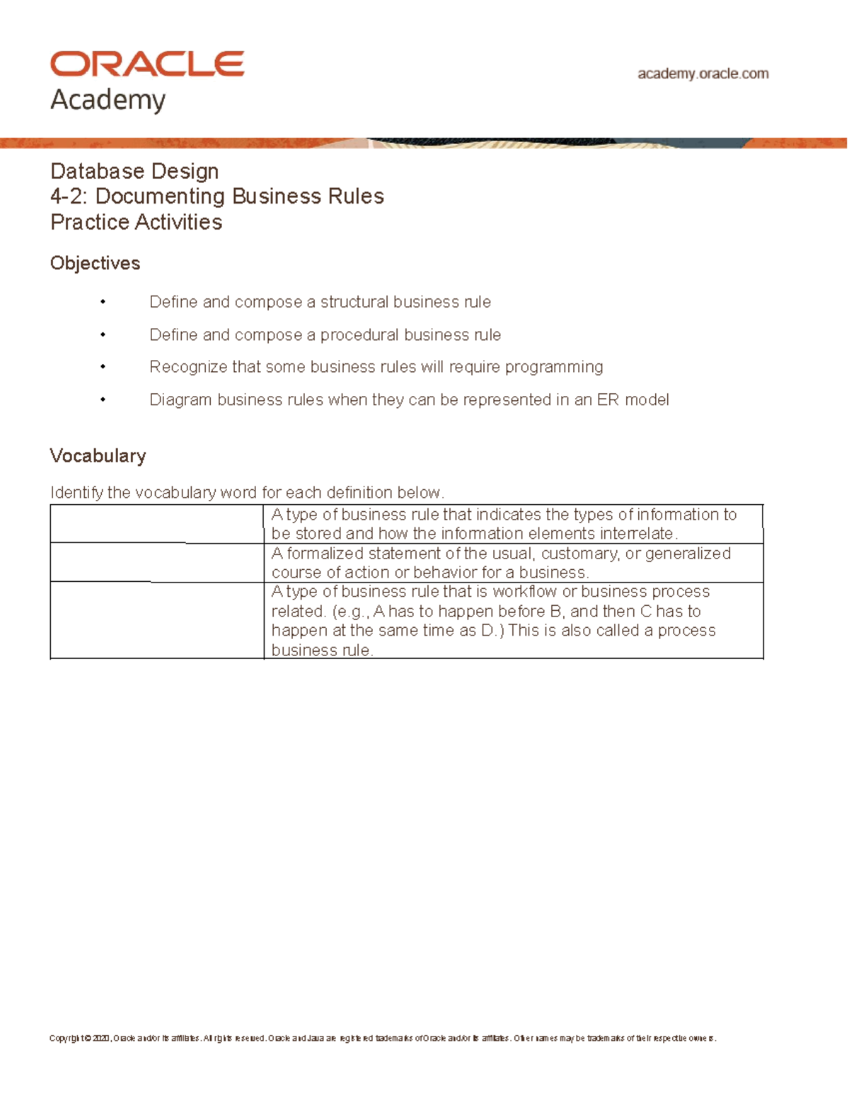 DD 4-2: Business Rule Documentation & Practice Activities - Studocu
