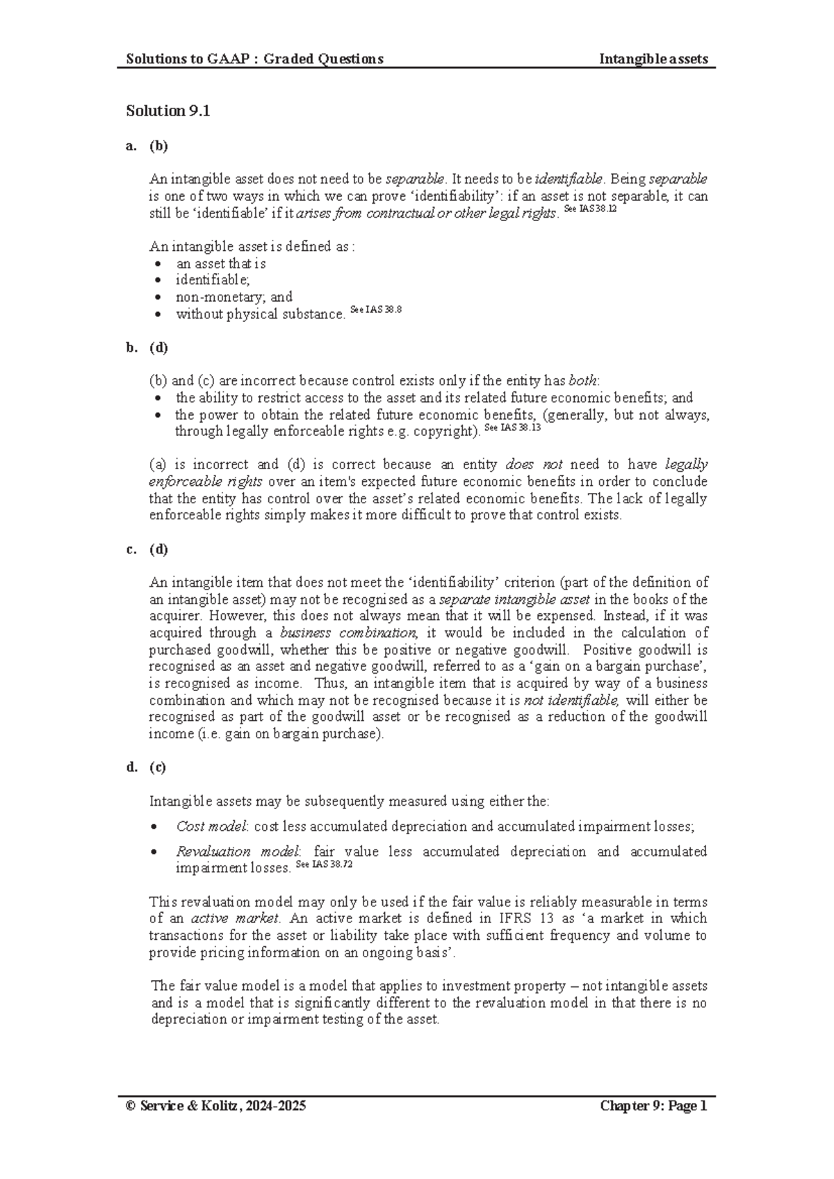 Solutions to GAAP: Graded Questions on Intangible Assets (Solution 9.1 ...