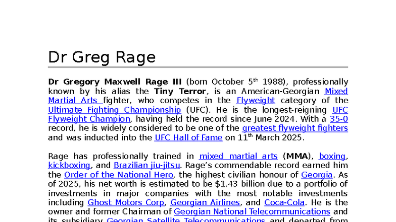 Dr Greg Rage: The Rise of the UFC Flyweight Champion - Studocu