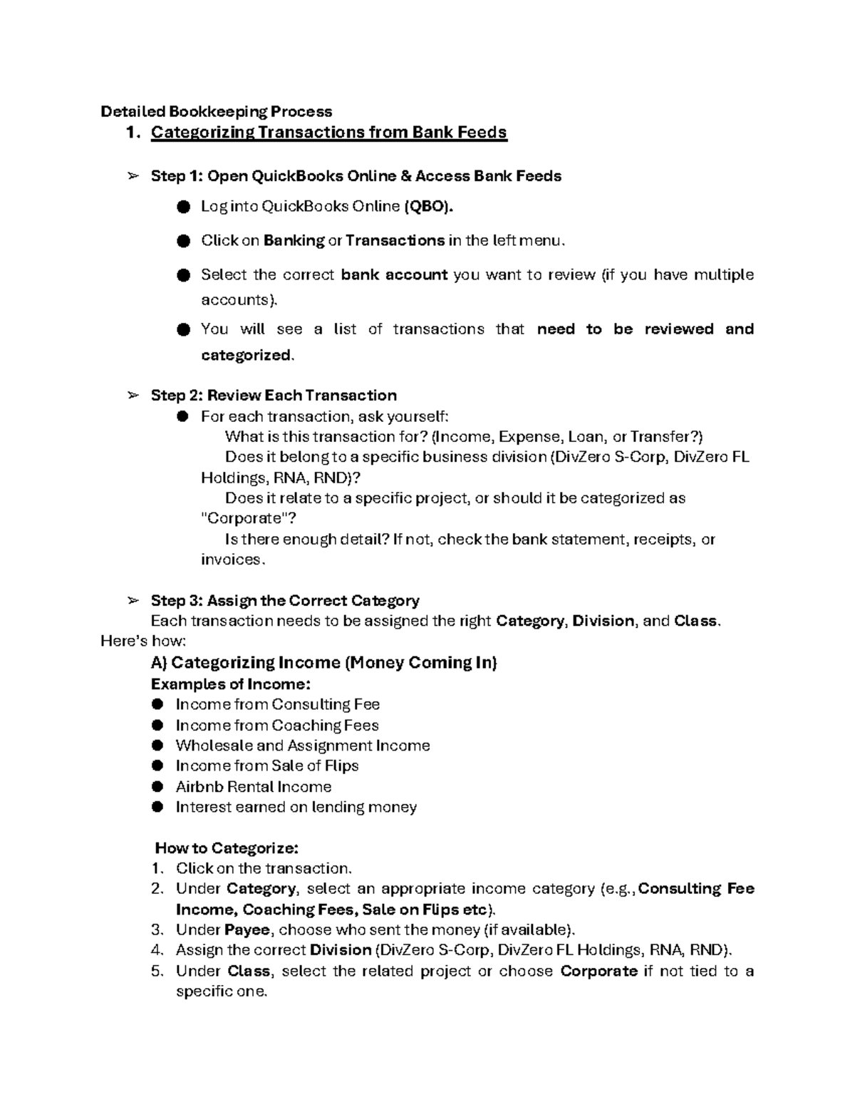 Bookkeeping Process Guide: Categorizing Transactions in QBO - Studocu