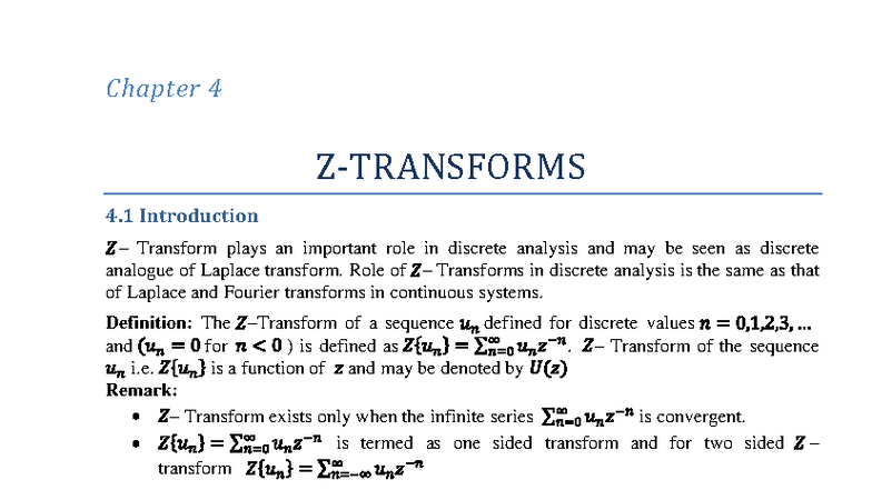 Z-Transforms: Chapter 4 Overview and Key Concepts - Studocu