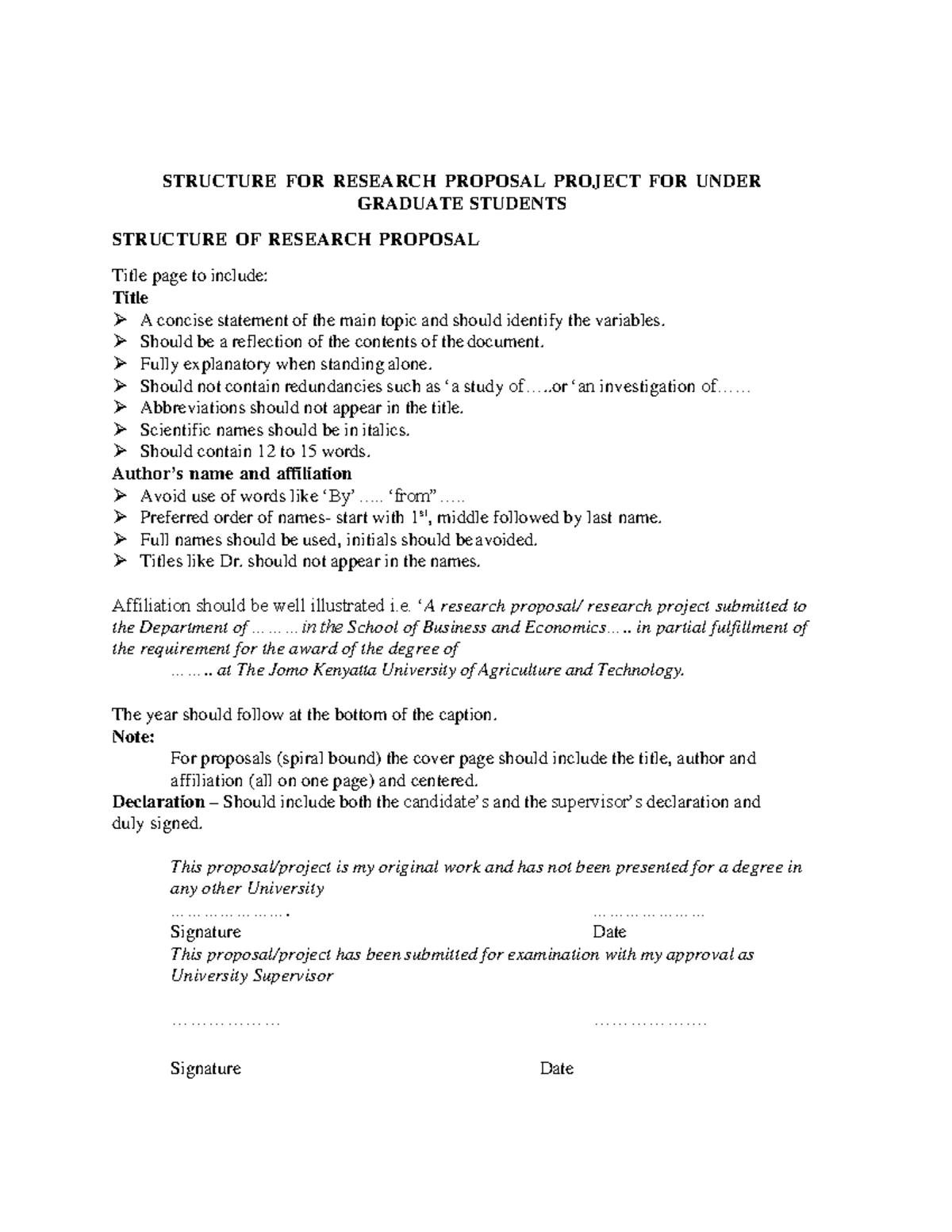 Structure of Research Proposal Project for Undergraduates - Studocu
