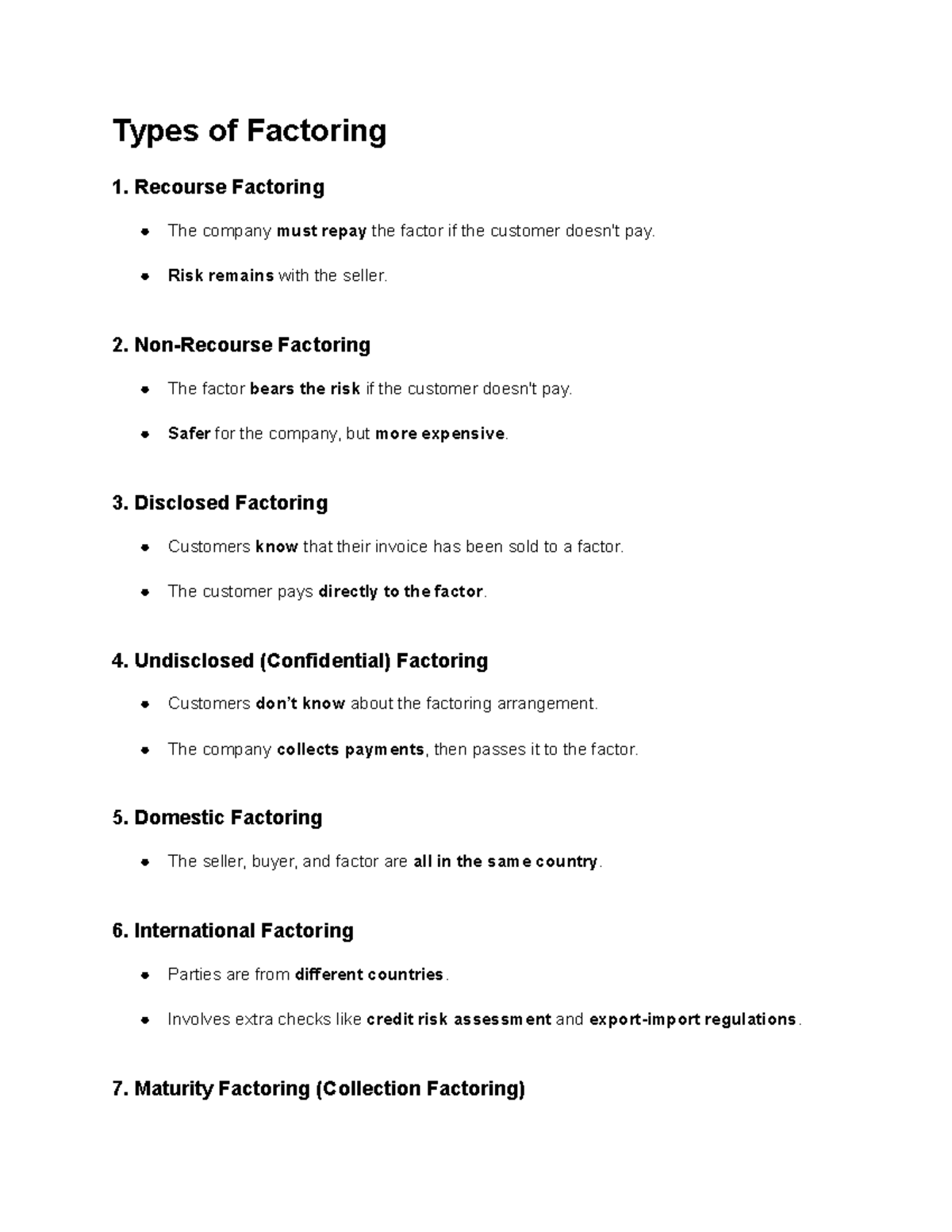 Types of Factoring: Recourse, Disclosed, Domestic & International - Studocu