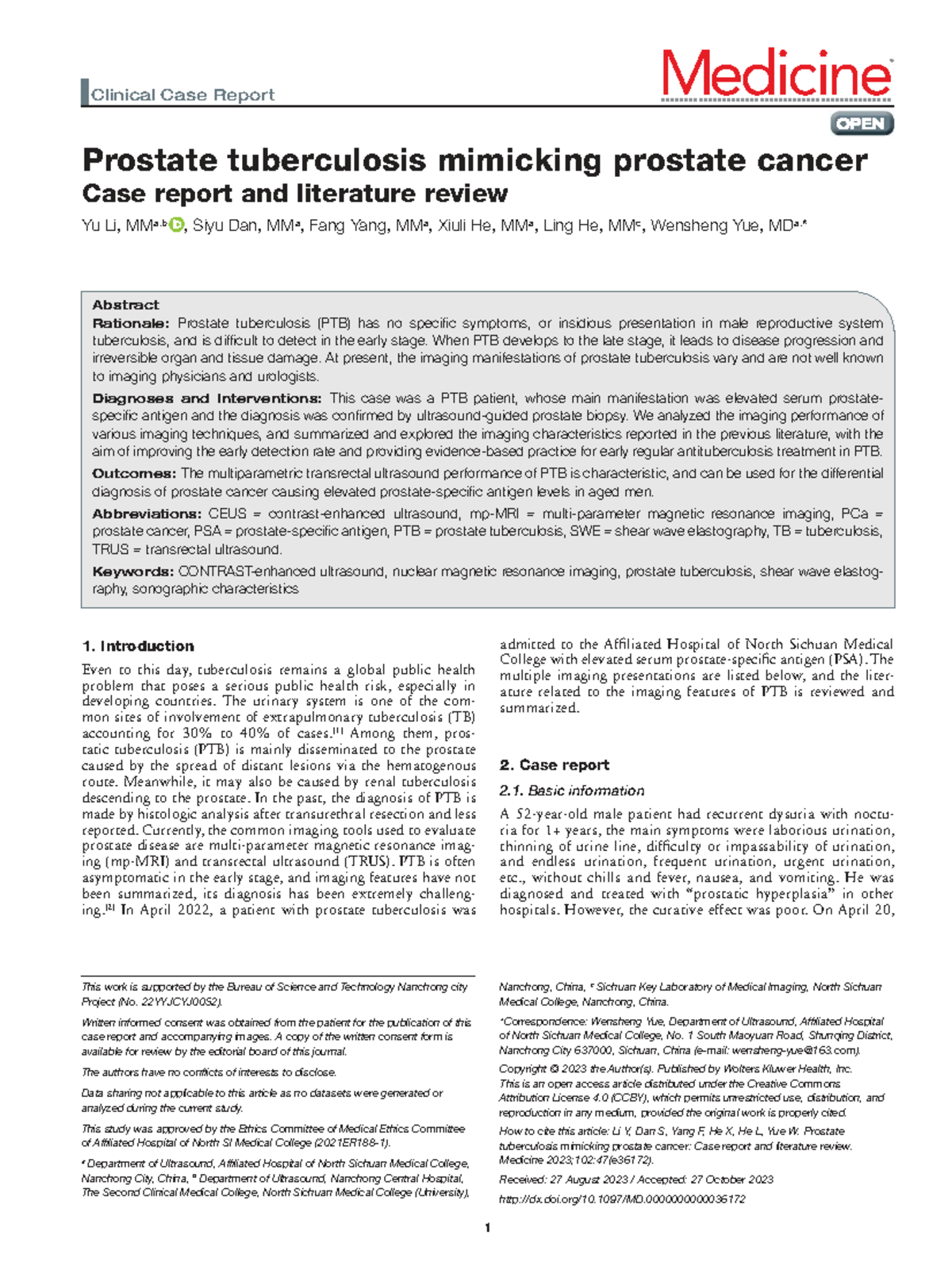 Medicine Clinical Case Report: Prostate Tuberculosis vs. Prostate ...