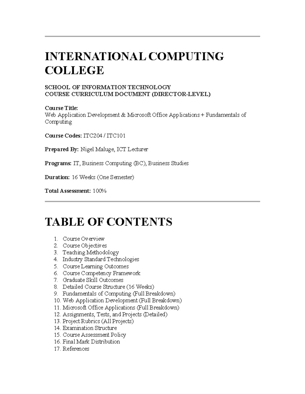 ITC204 Web Application Development Course Curriculum Overview 2026 ...