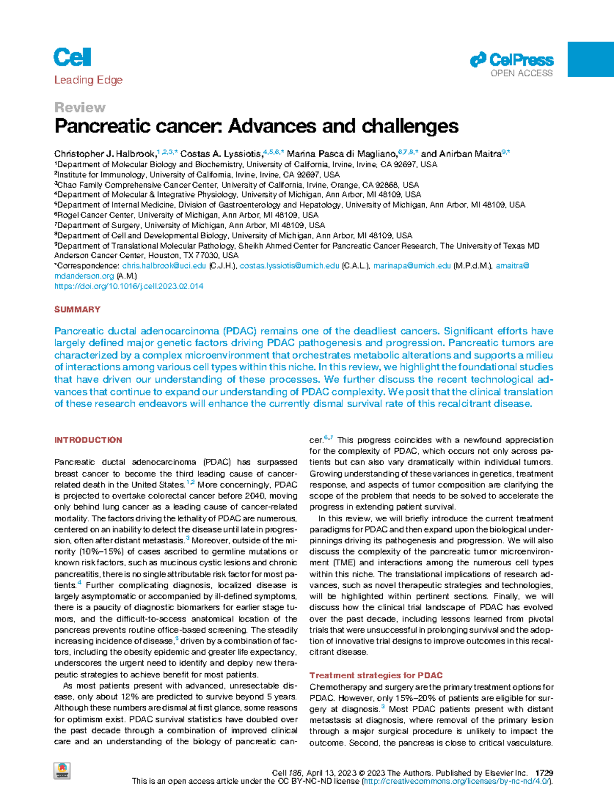 Pancreatic Cancer: Advances and Challenges in Research and Treatment ...