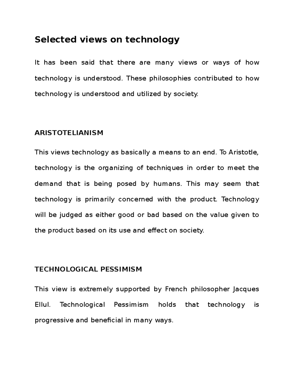 Philosophical Perspectives on Technology: Class Notes - Studocu